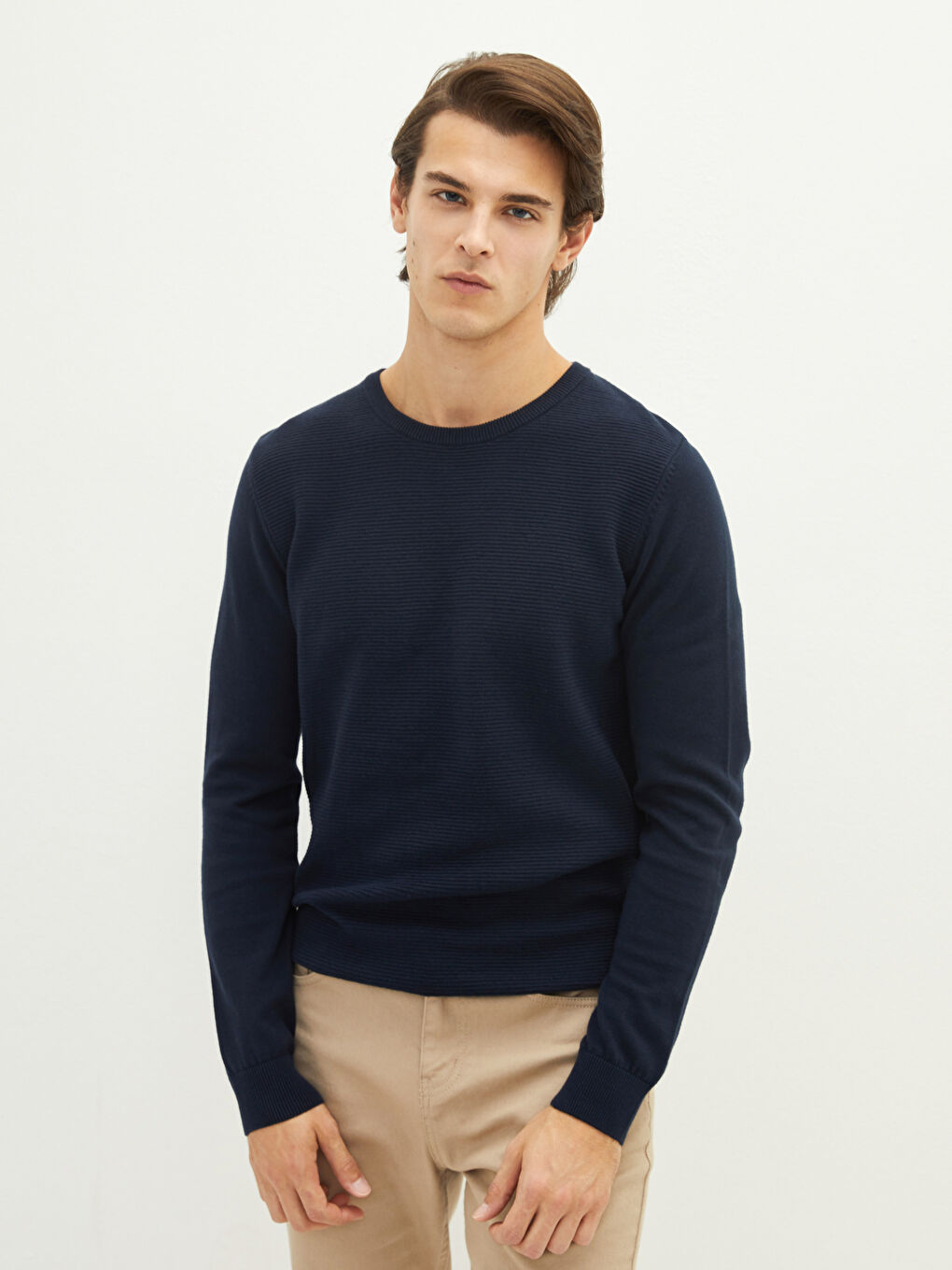 Crew Neck Long Sleeve Men's Tricot Sweater-1
