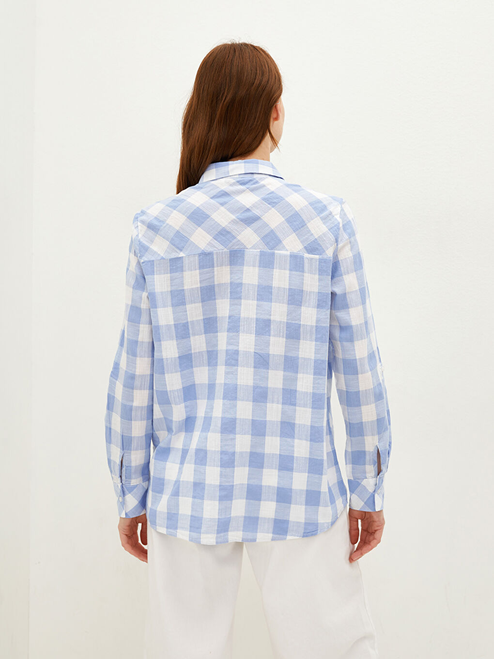 LCWAIKIKI Classic Button-Down Plaid Long Sleeve Poplin Women's Shirt -W1FB14Z8-LLC