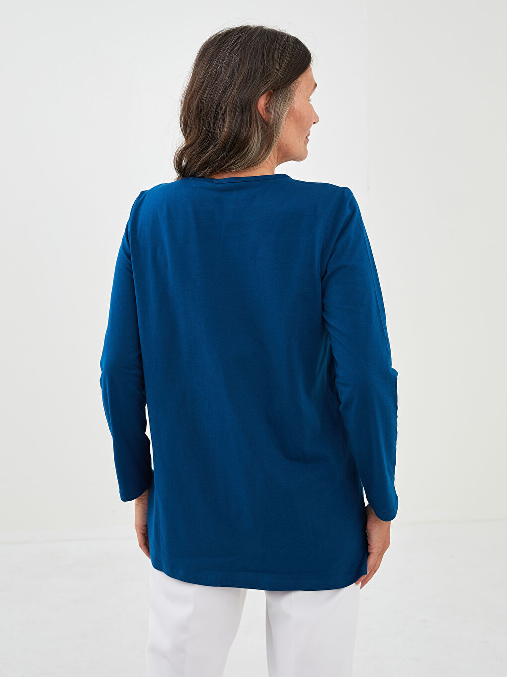 LCW Grace V Neck Straight Long Sleeve Cotton Women's T-Shirt -W1FB49Z8-HQQ