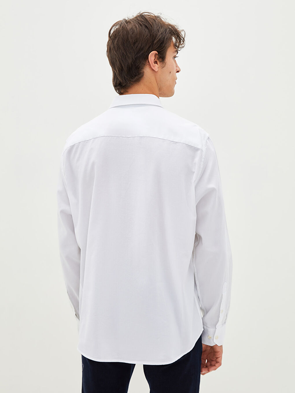 Beyaz Regular Fit Uzun Kollu Erkek Gömlek-3