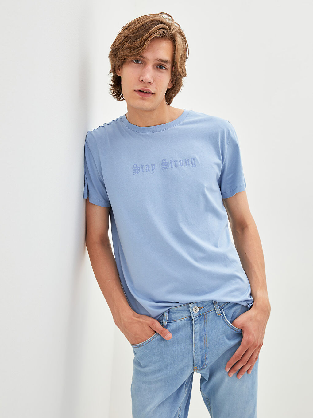 Mavi Bisiklet Yaka Kısa Kollu Baskılı Penye Erkek Tişört