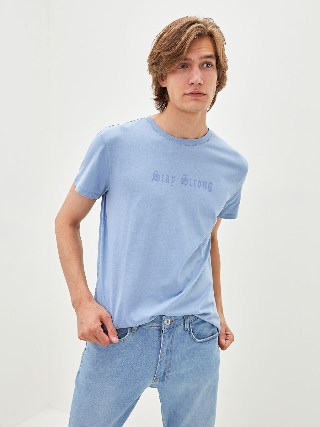 Mavi Bisiklet Yaka Kısa Kollu Baskılı Penye Erkek Tişört-1