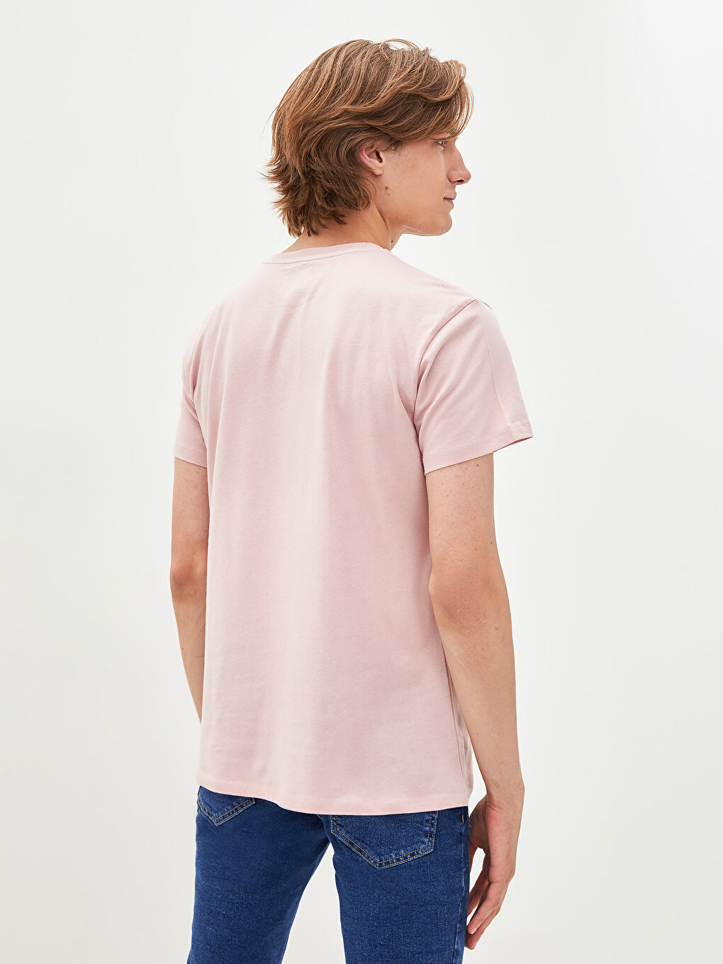 Pembe Bisiklet Yaka Kısa Kollu Baskılı Penye Erkek Tişört-4