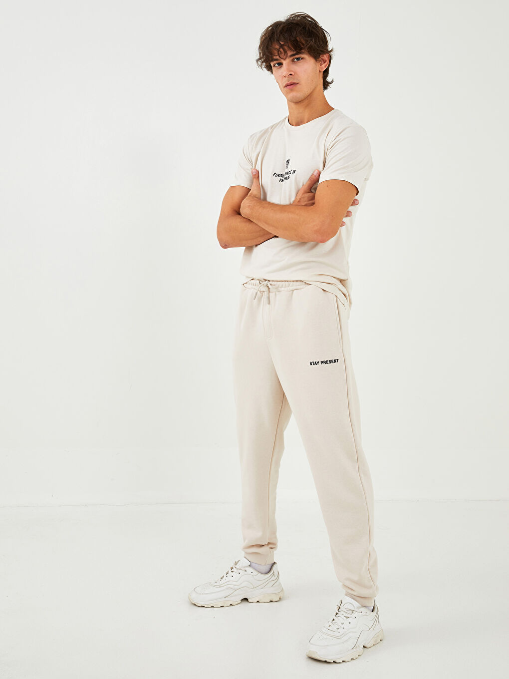 Bej Standart Kalıp Erkek Jogger Eşofman Altı