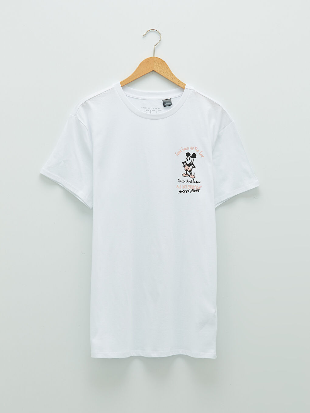 Beyaz Bisiklet Yaka Kısa Kollu Mickey Mouse Baskılı Penye Erkek Tişört-6