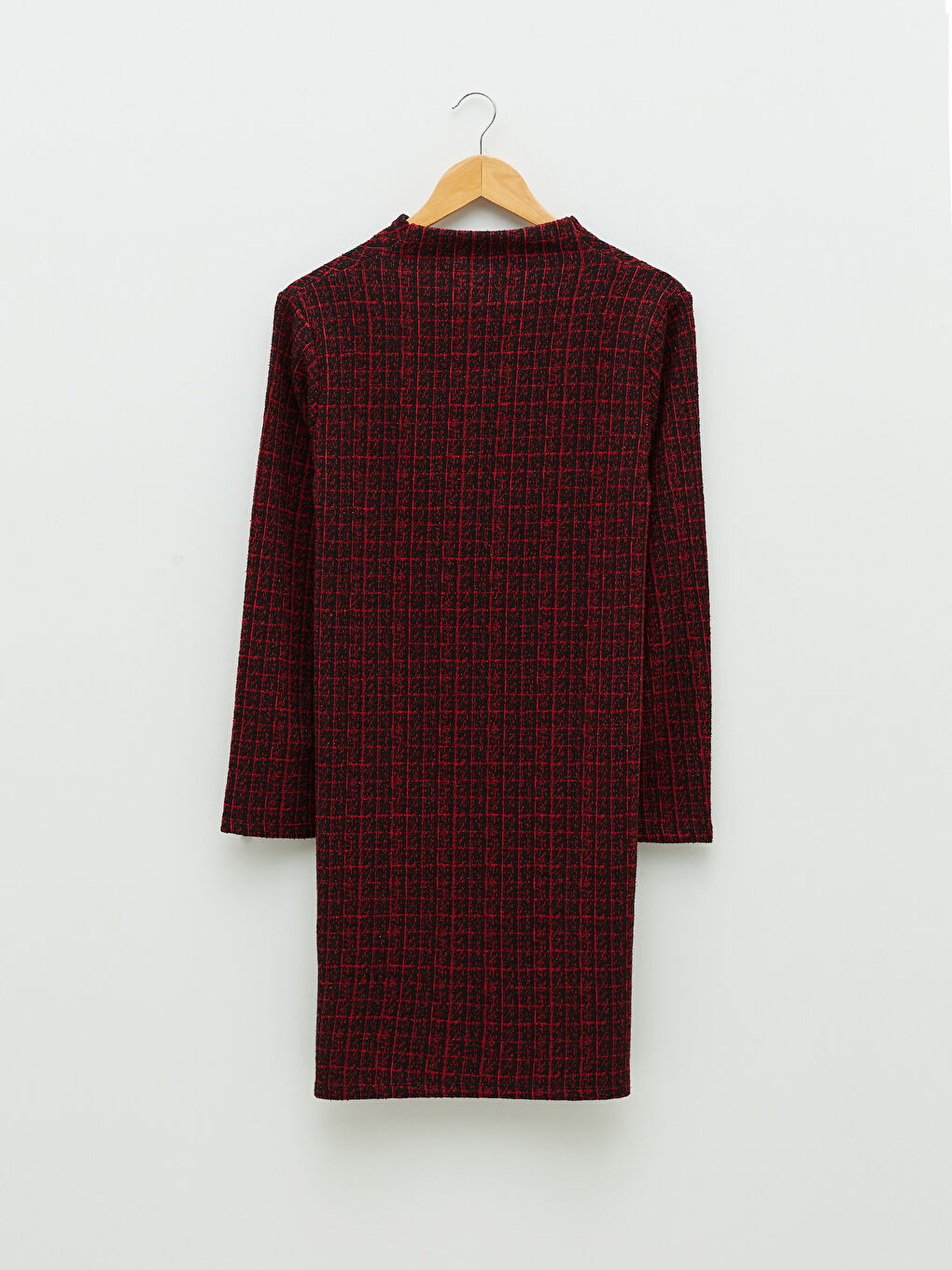 Kırmızı Degaje Yaka Ekose Uzun Kolu Kadın Tunik-7