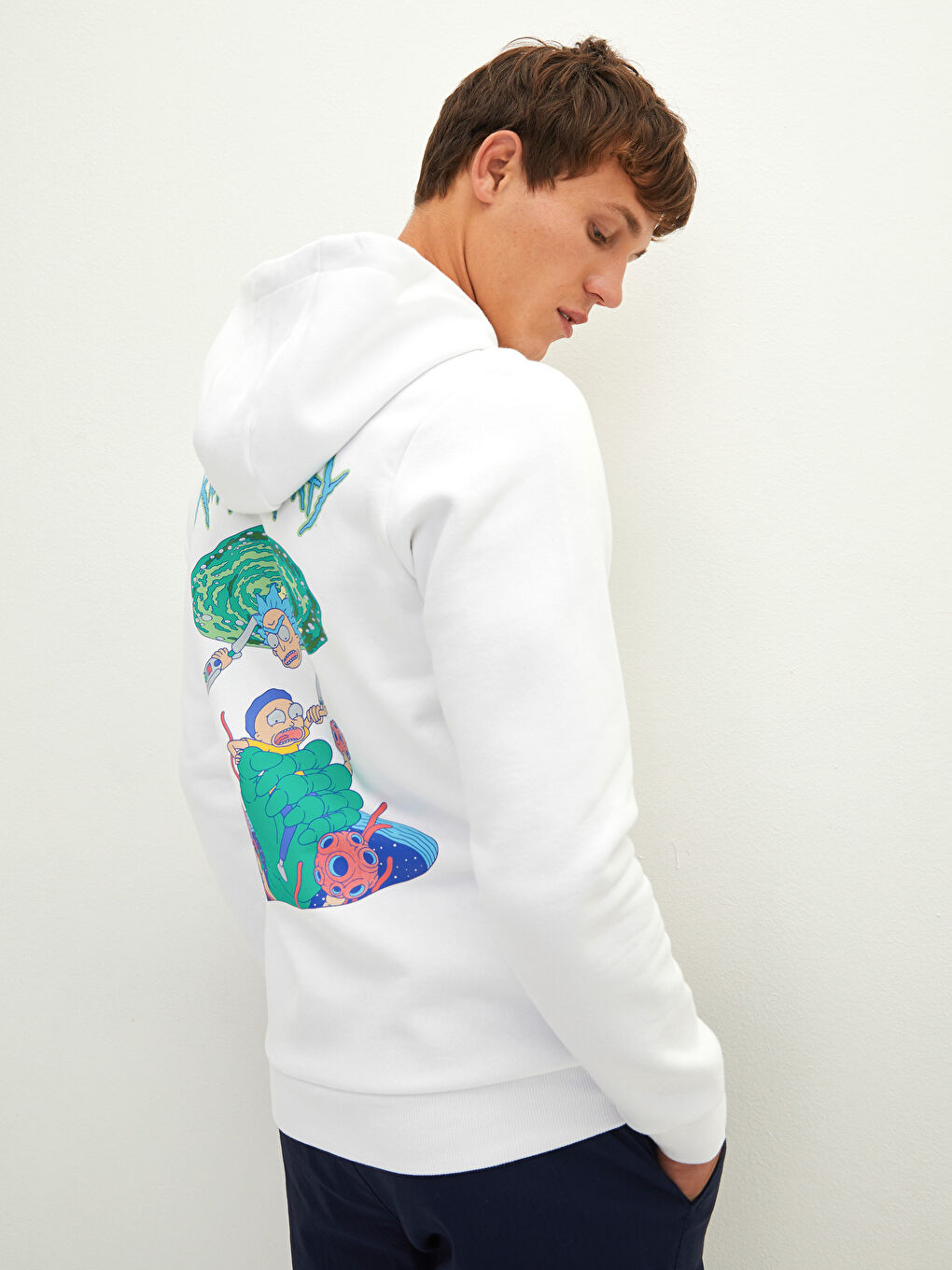 XSIDE Uzun Kollu Rick and Morty Baskılı Erkek Kalın Hoodie -W1FC52Z8-Q6K