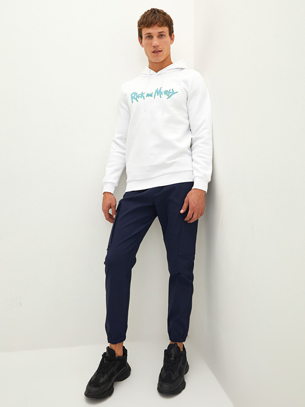 XSIDE Uzun Kollu Rick and Morty Baskılı Erkek Kalın Hoodie -W1FC52Z8-Q6K