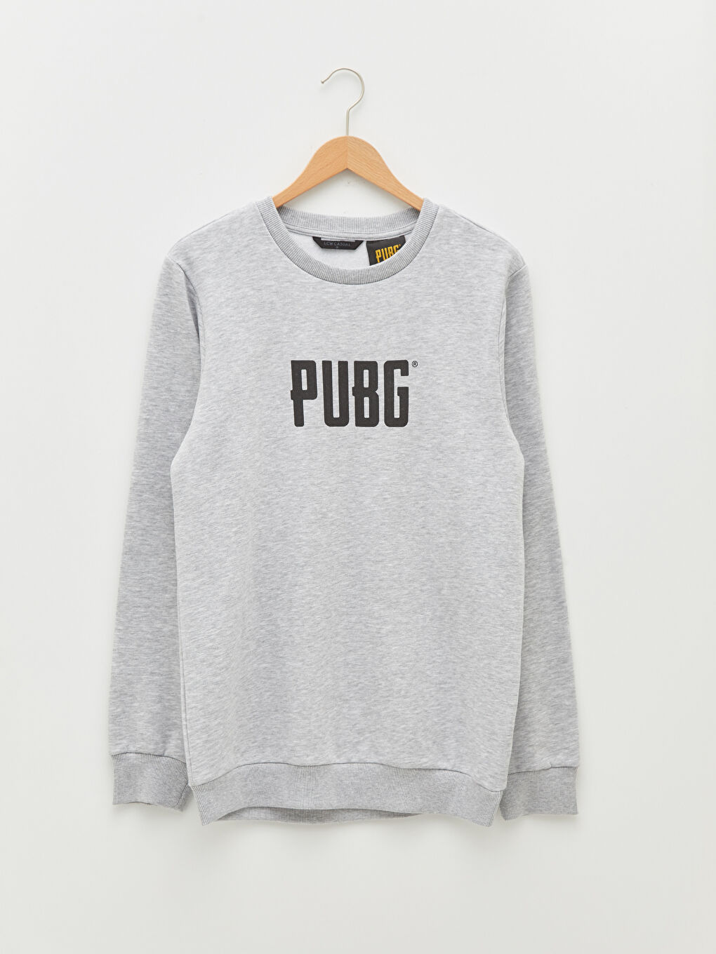 Gri Bisiklet Yaka Baskılı Erkek Kalın Sweatshirt-5