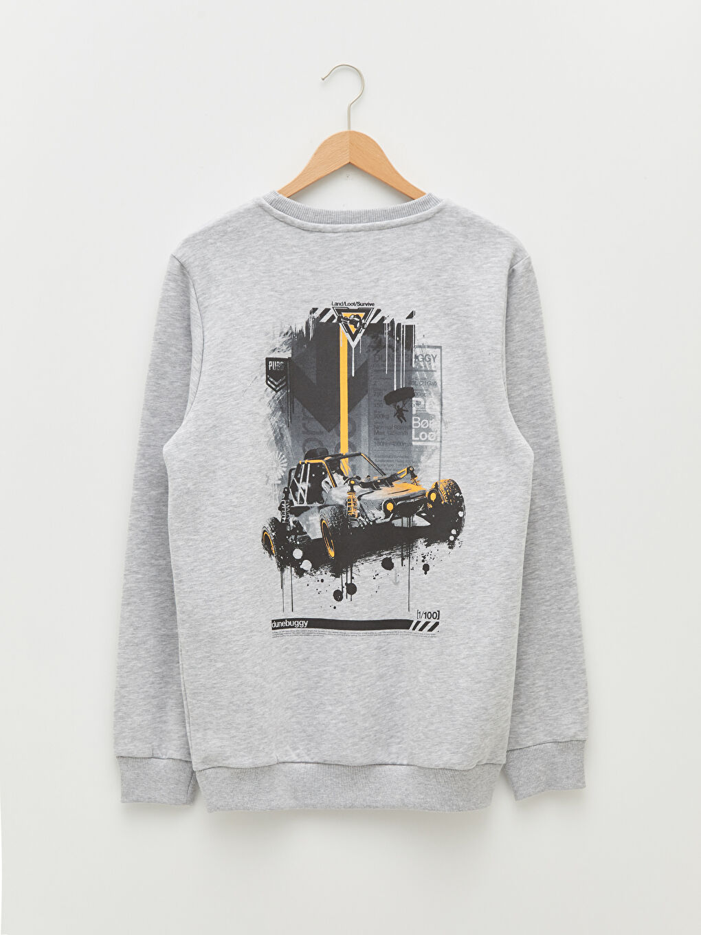 Gri Bisiklet Yaka Baskılı Erkek Kalın Sweatshirt-6