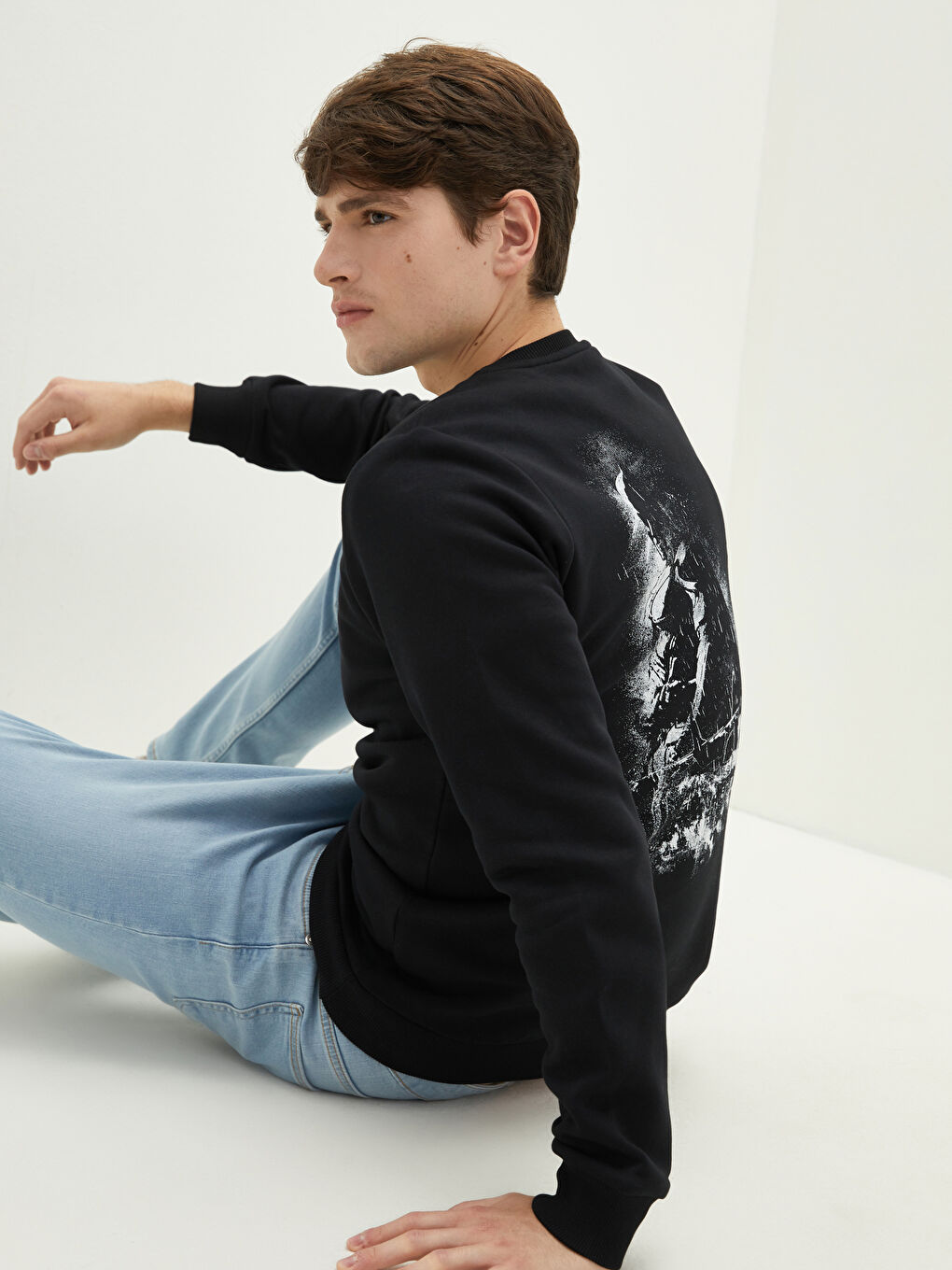 Crew Neck Long Sleeve Batman Printed Men's Thick Sweatshirt