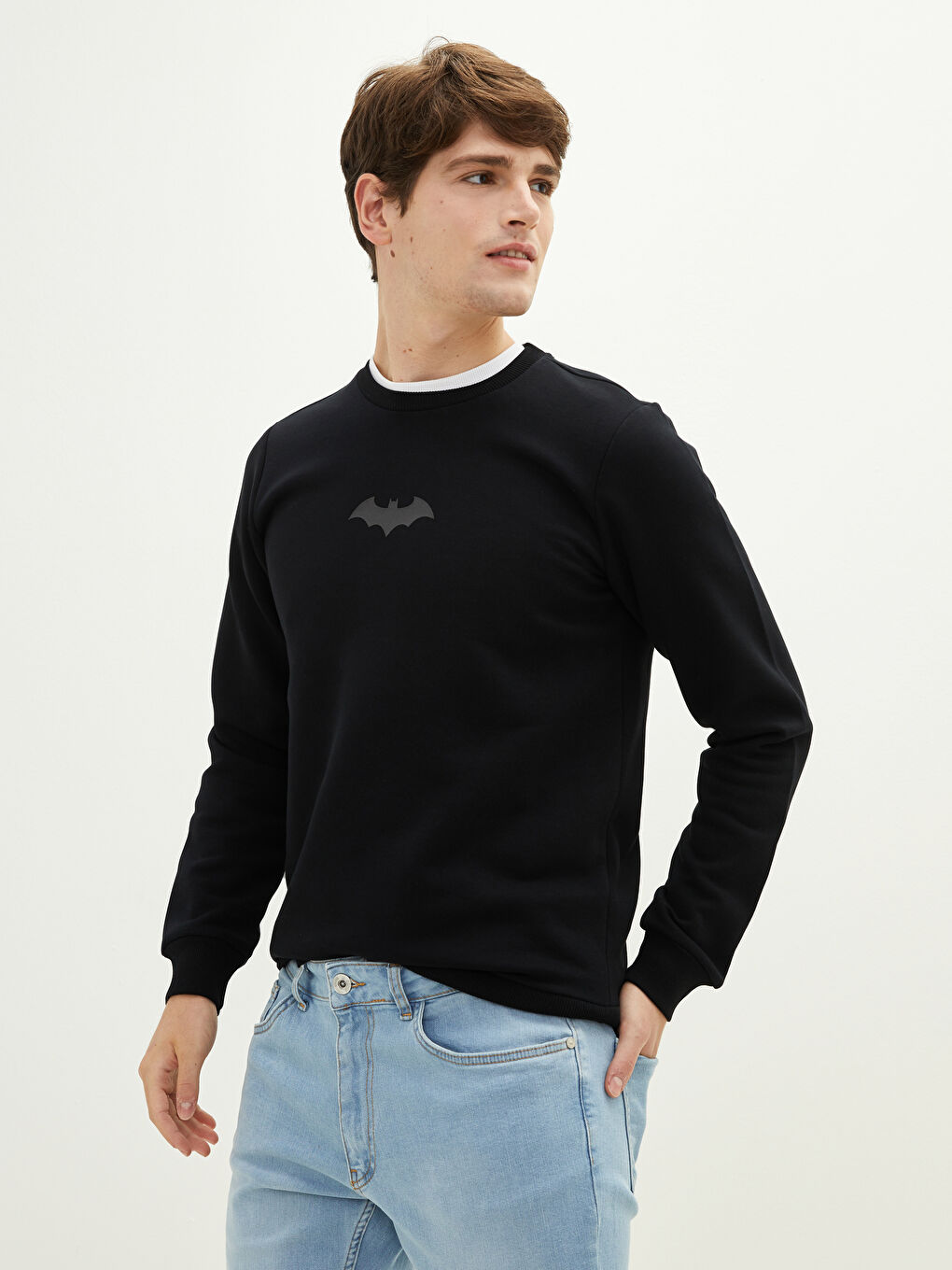 Crew Neck Long Sleeve Batman Printed Men's Thick Sweatshirt-1