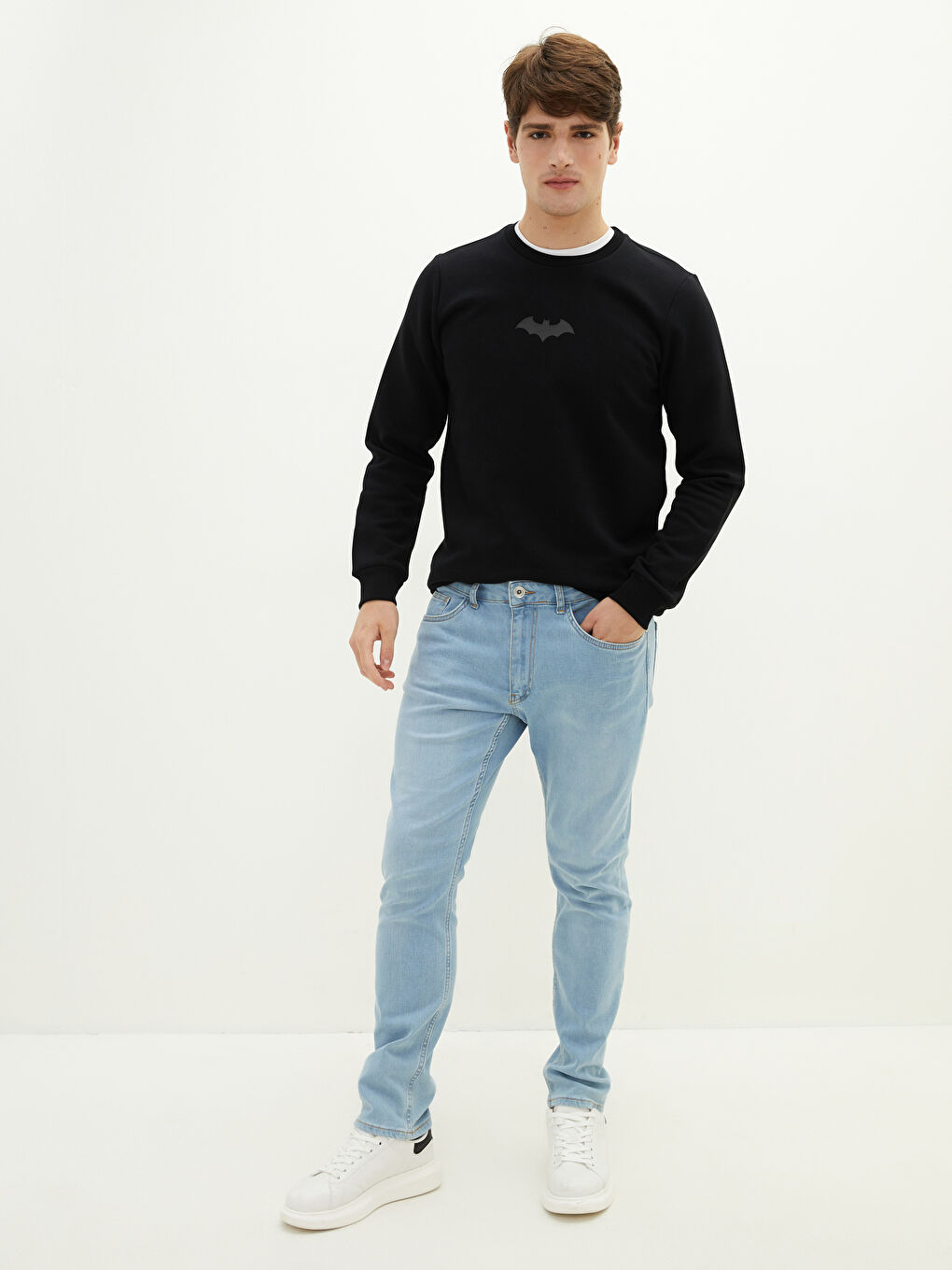 Crew Neck Long Sleeve Batman Printed Men's Thick Sweatshirt-3