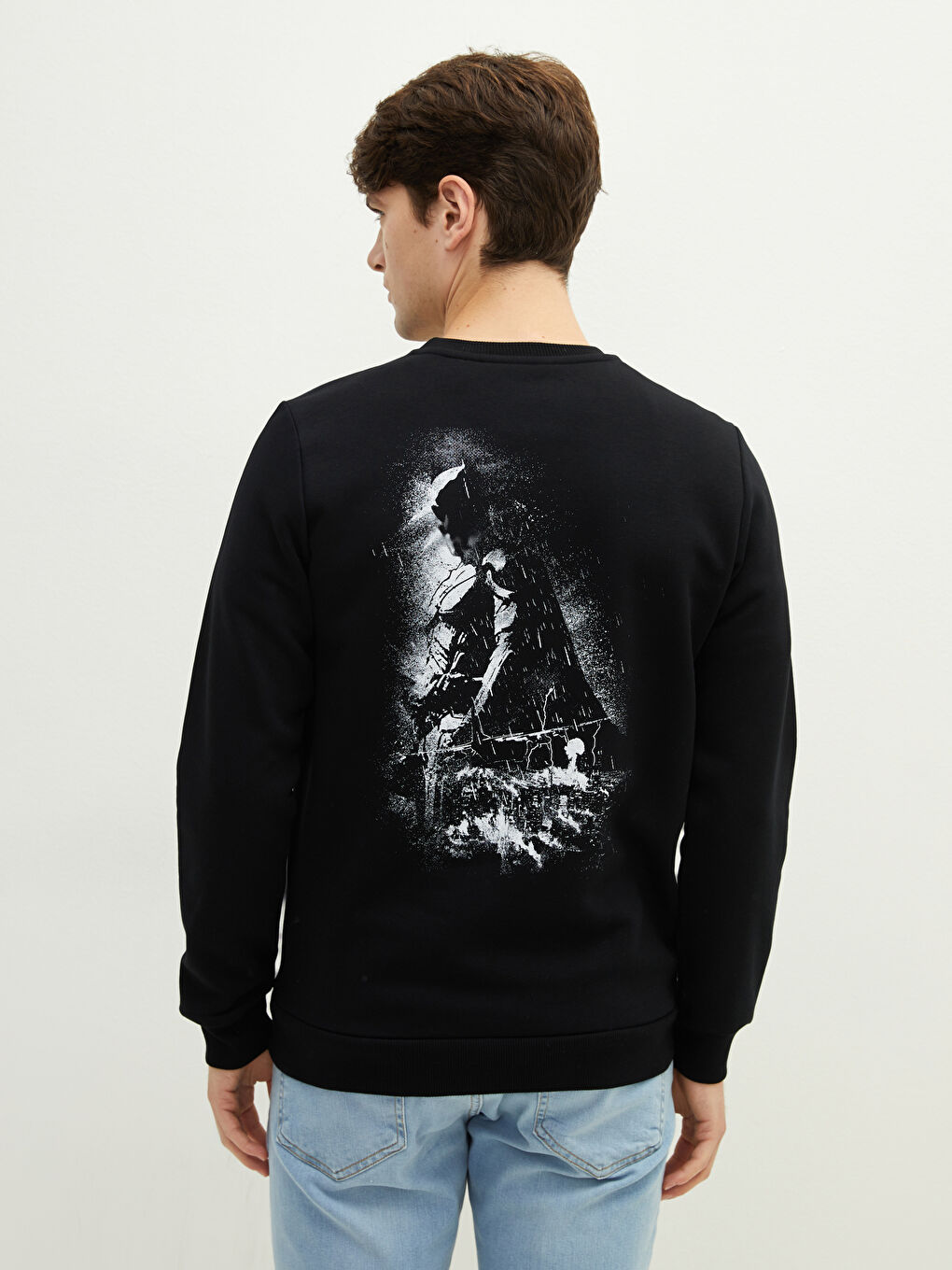 Crew Neck Long Sleeve Batman Printed Men's Thick Sweatshirt-5