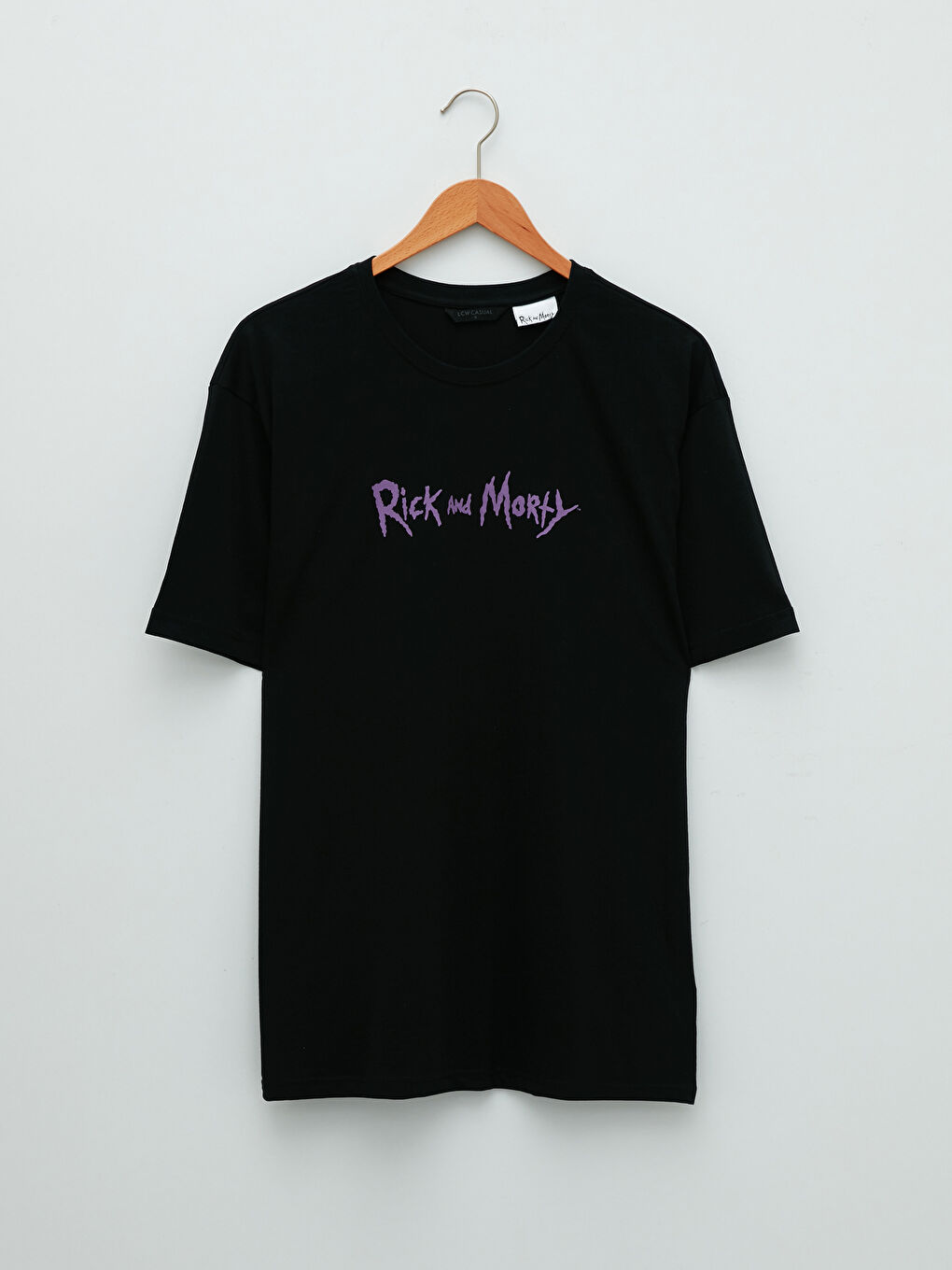 Siyah Bisiklet Yaka Kısa Kollu Rick and Morty Baskılı Penye Erkek Tişört