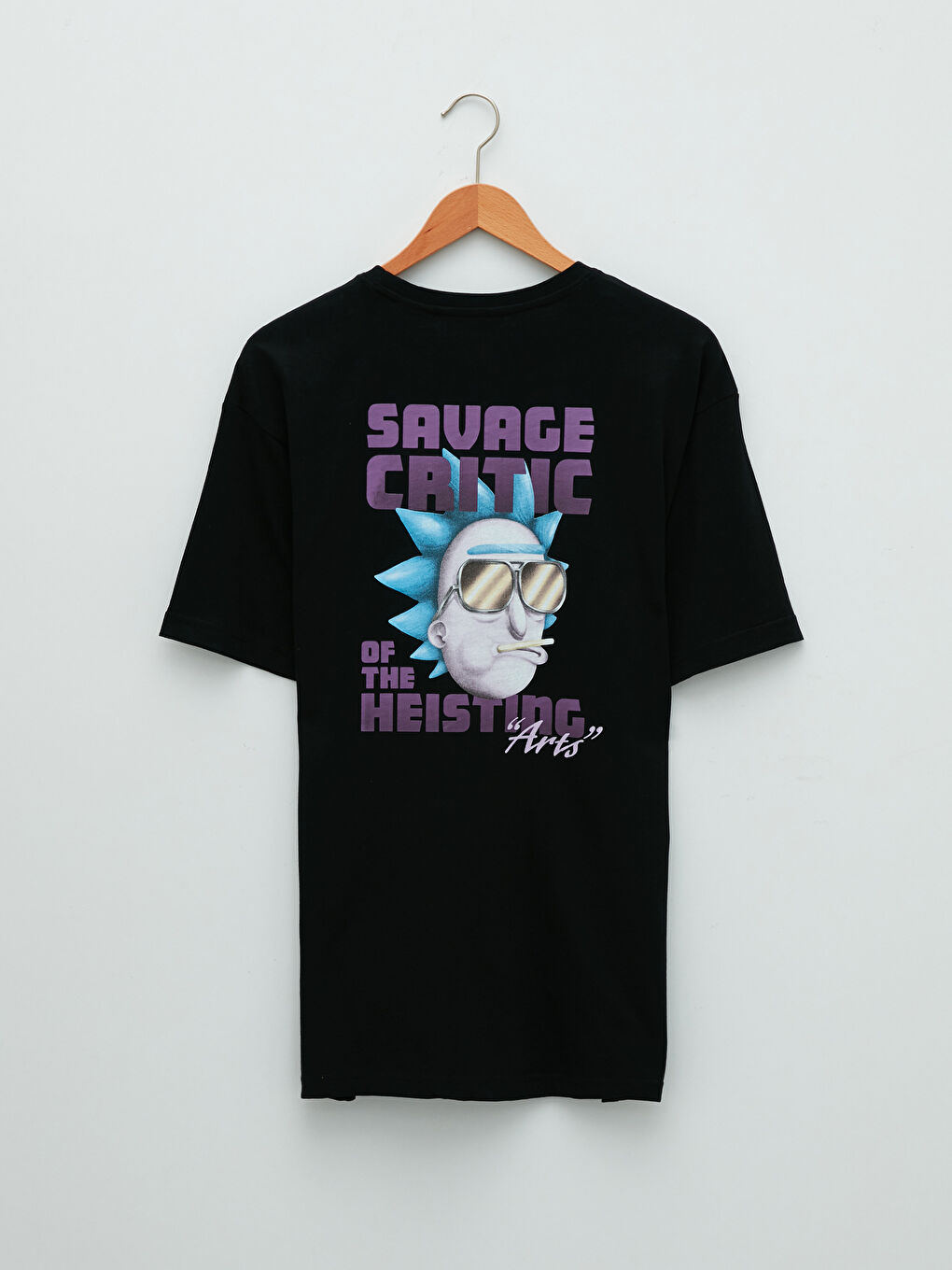 Siyah Bisiklet Yaka Kısa Kollu Rick and Morty Baskılı Penye Erkek Tişört-1