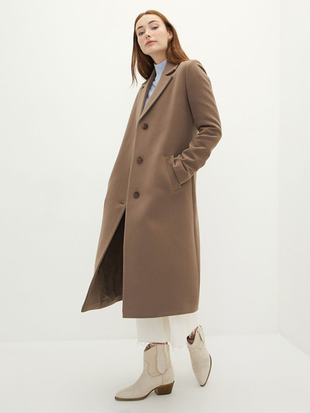 Παλτό Cachet Για Γυναίκες Με Γιακά Μπουφάν, Μακριά Μανίκια Και Χοντρό Ύφασμα