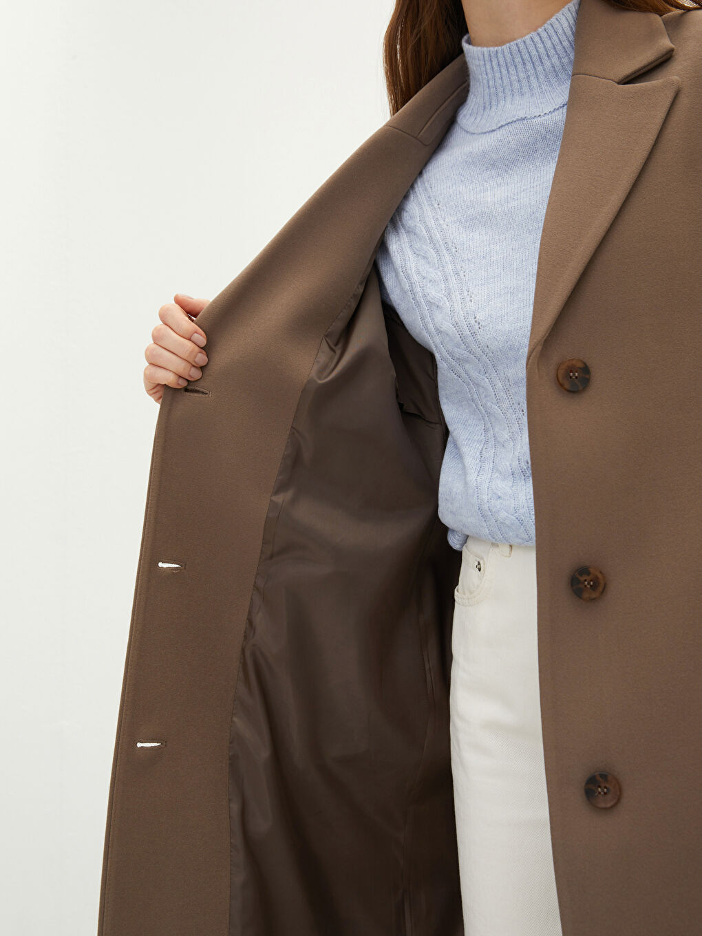 Παλτό Cachet Για Γυναίκες Με Γιακά Μπουφάν, Μακριά Μανίκια Και Χοντρό Ύφασμα-4