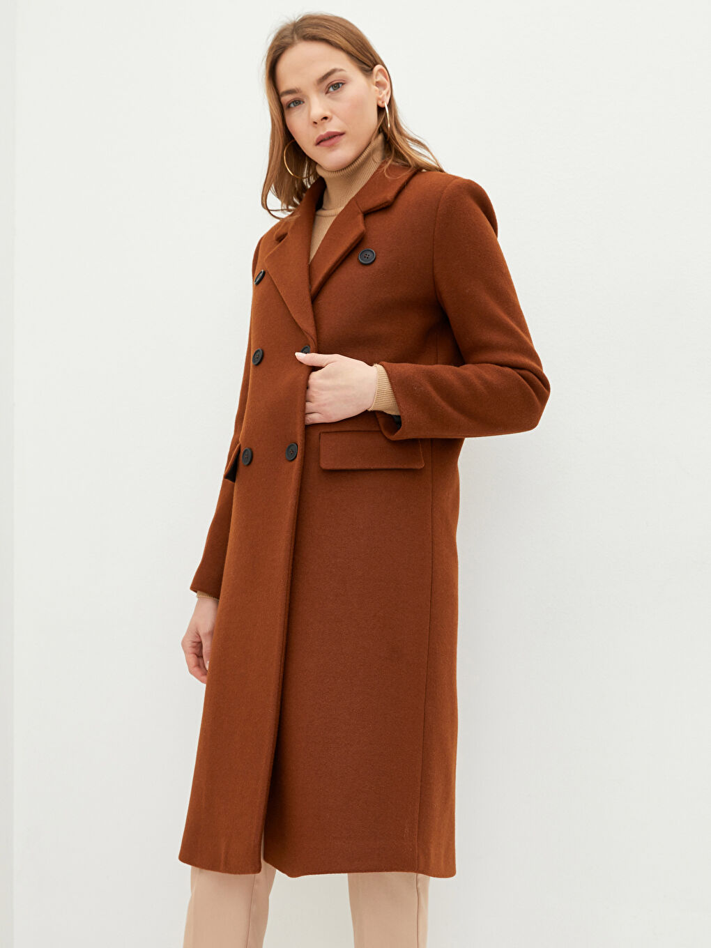 Jacket Collar Straight Pocket Detailed Long Sleeve Thick Women's Cachet Coat