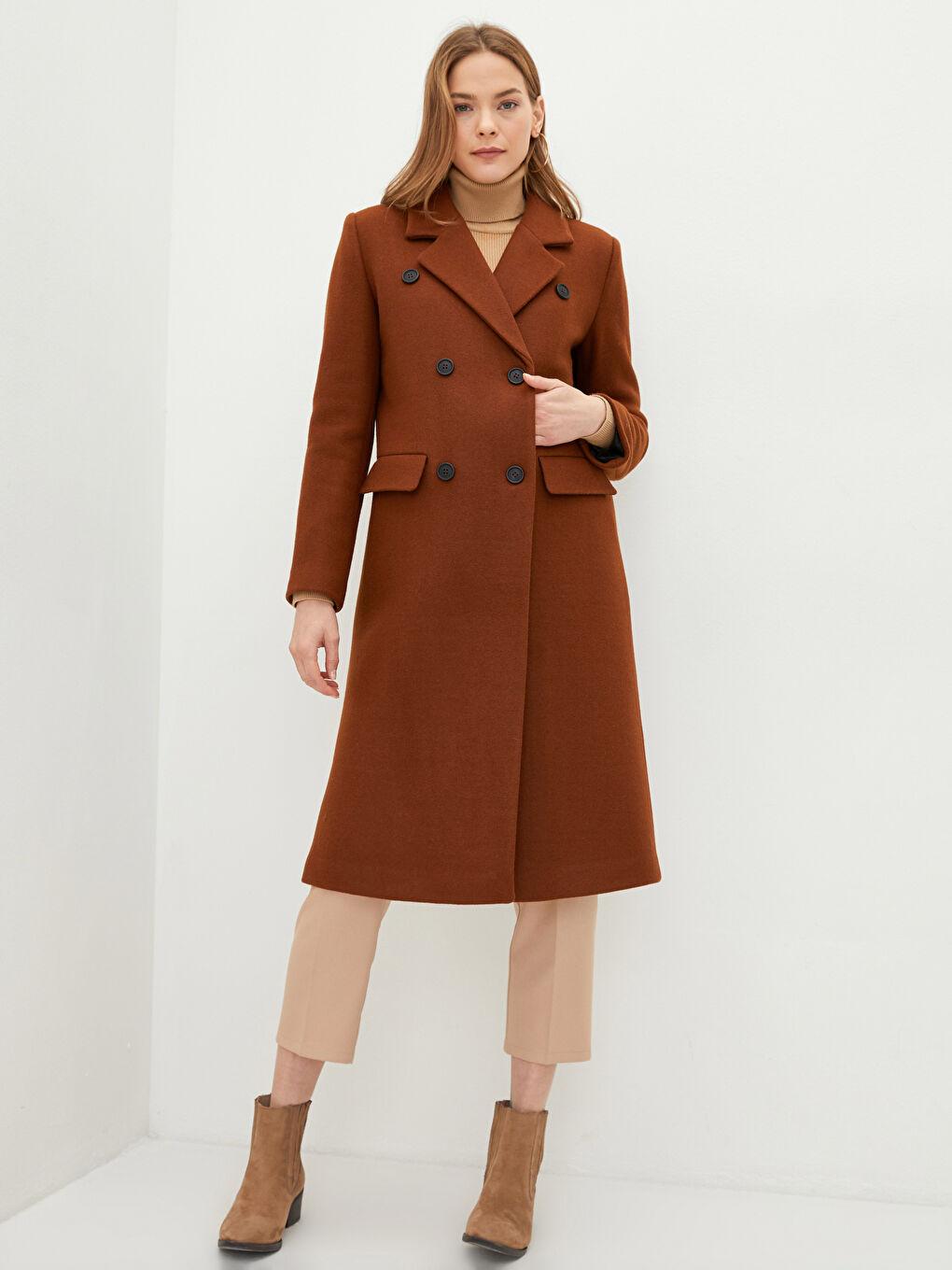 Jacket Collar Straight Pocket Detailed Long Sleeve Thick Women's Cachet Coat-1