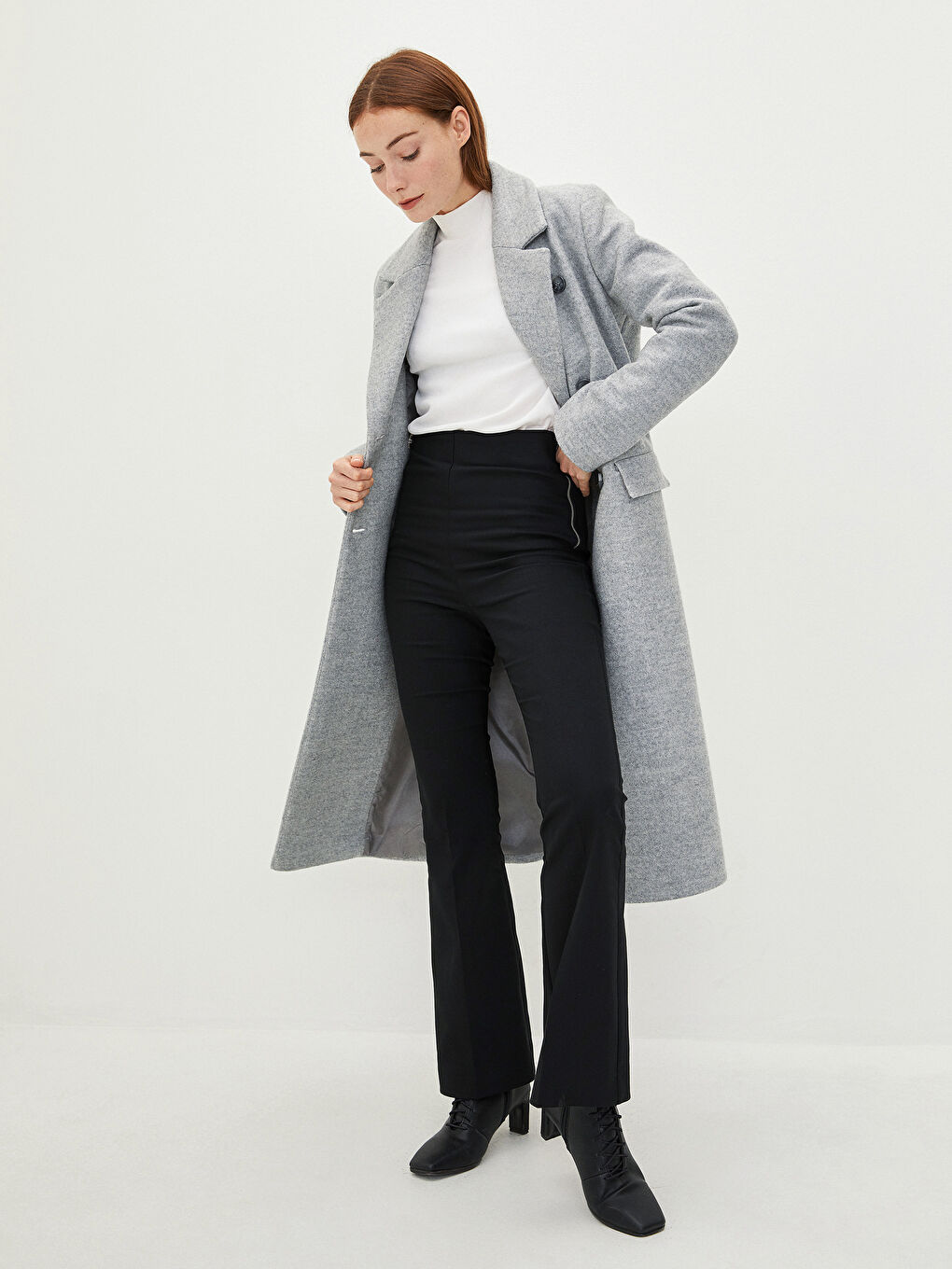 Jacket Collar Straight Pocket Detailed Long Sleeve Thick Women's Cachet Coat-1