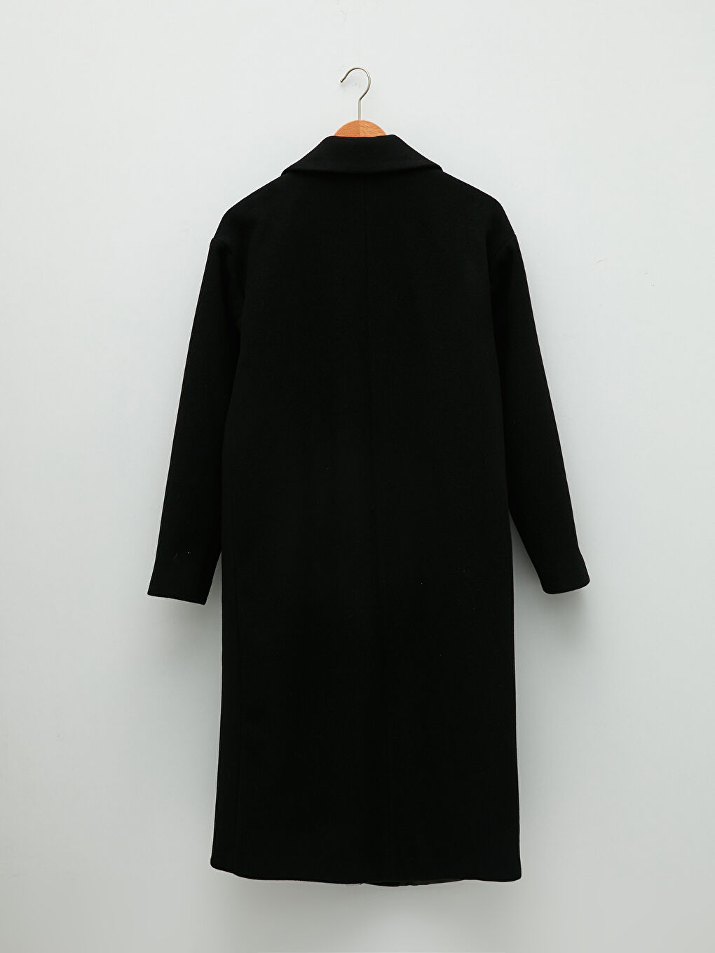 Siyah Ceket Yaka Düğme Detaylı Uzun Kollu Kadın Kaşe Kaban-6