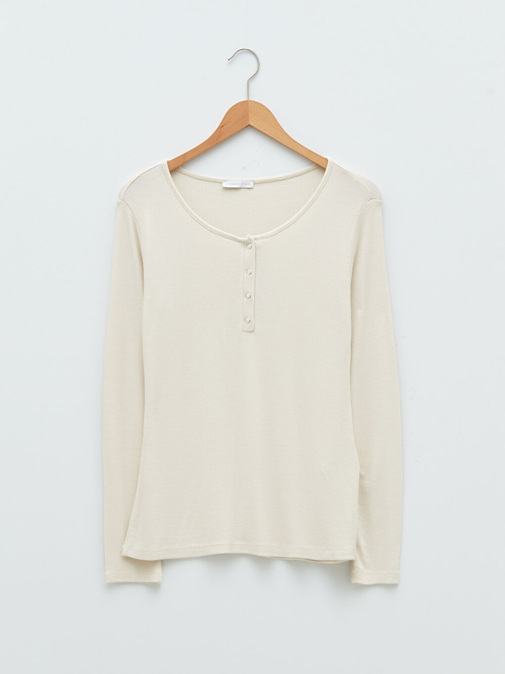 Bej Bisiklet Yaka Düz Uzun Kollu Kaşkorse Kadın Bluz-4