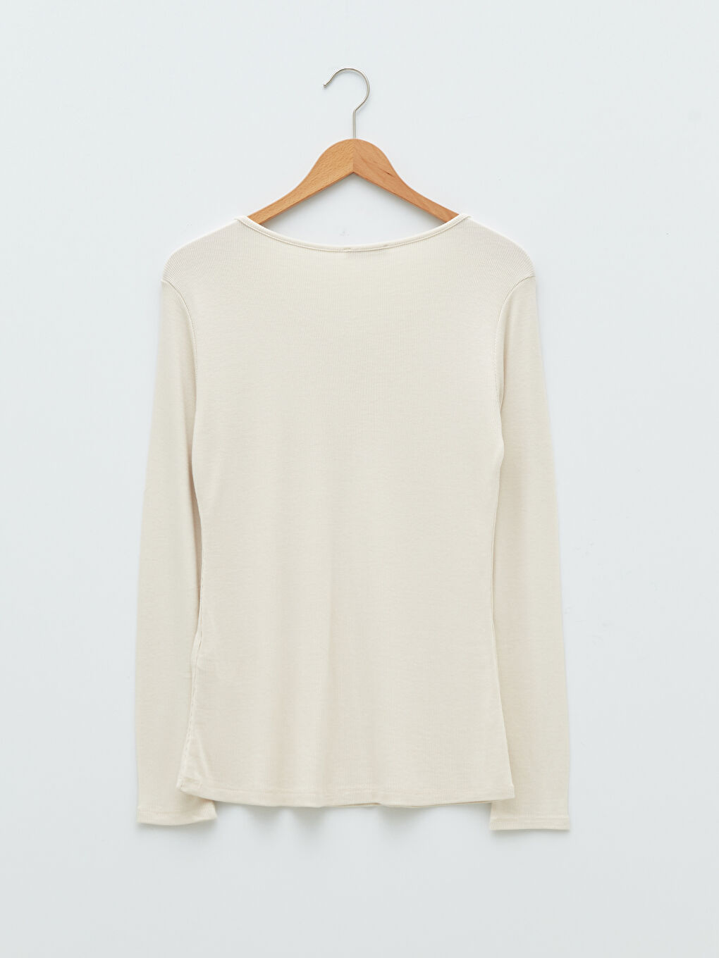 Bej Bisiklet Yaka Düz Uzun Kollu Kaşkorse Kadın Bluz-5