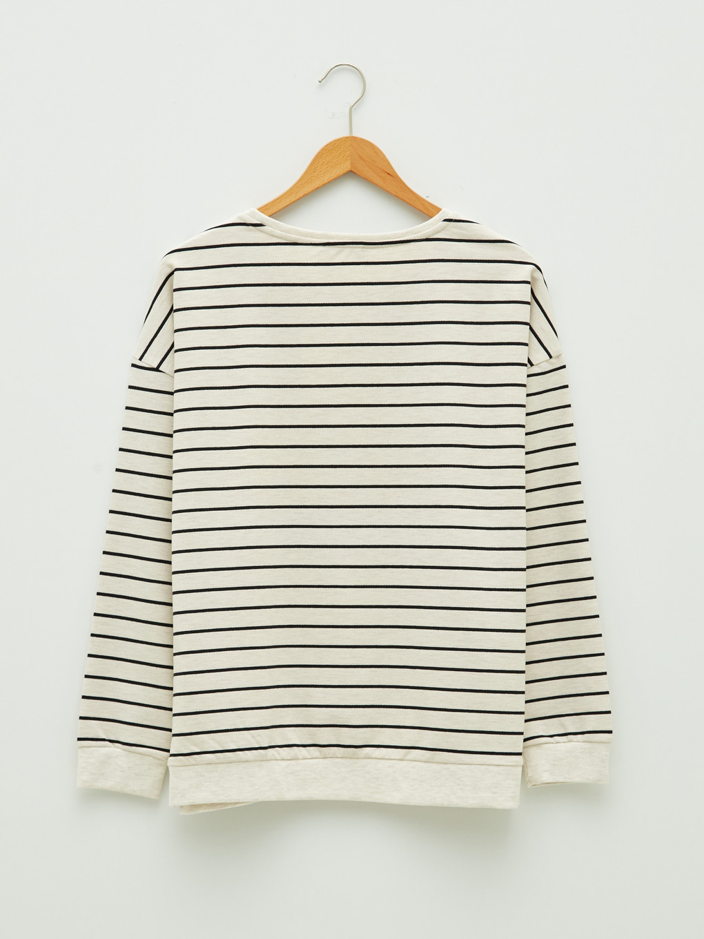Bej Bisiklet Yaka Çizgili Uzun Kollu Kadın Sweatshirt-6