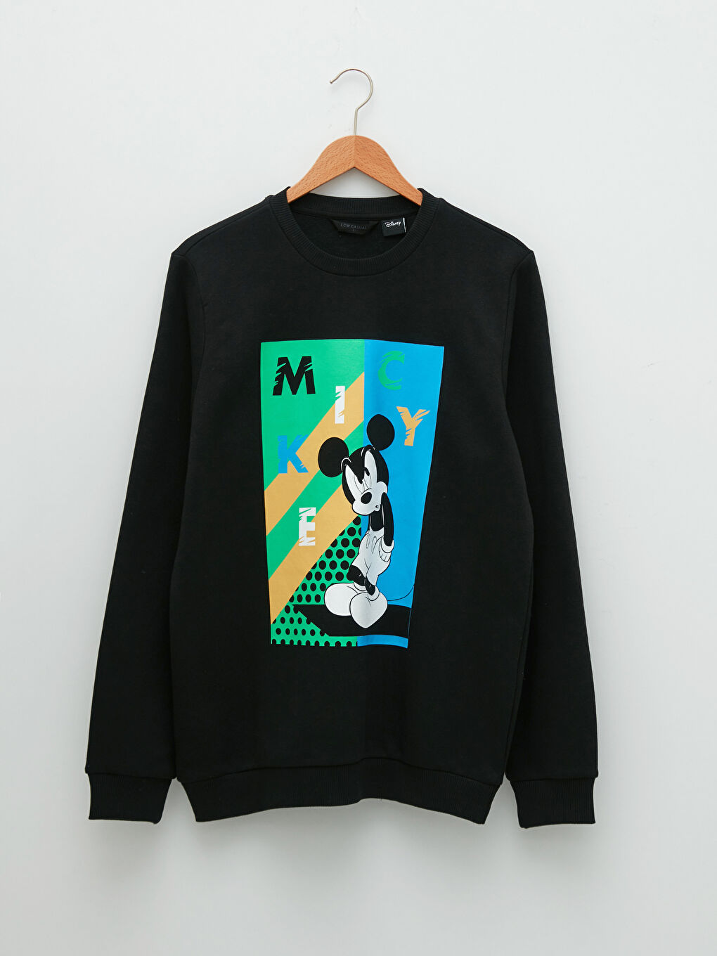 LCW Casual Yeni Siyah Bisiklet Yaka Uzun Kollu Mickey Mouse Baskılı Erkek Sweatshirt - 5