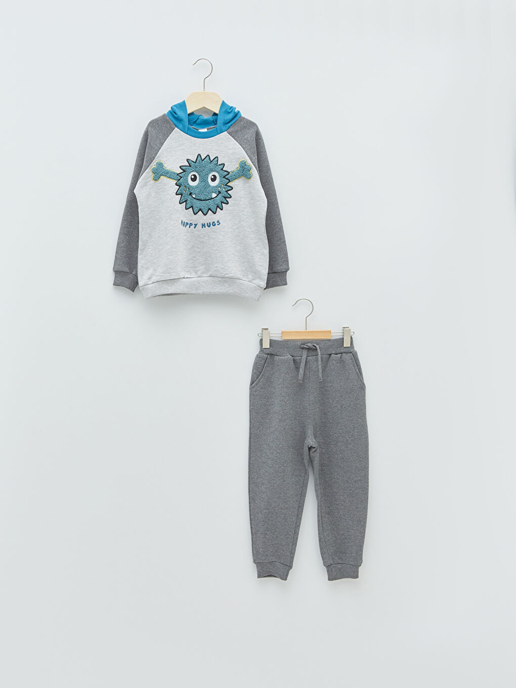 Hooded Collar Long Sleeve Printed Baby Boy Sweatshirt and Pants