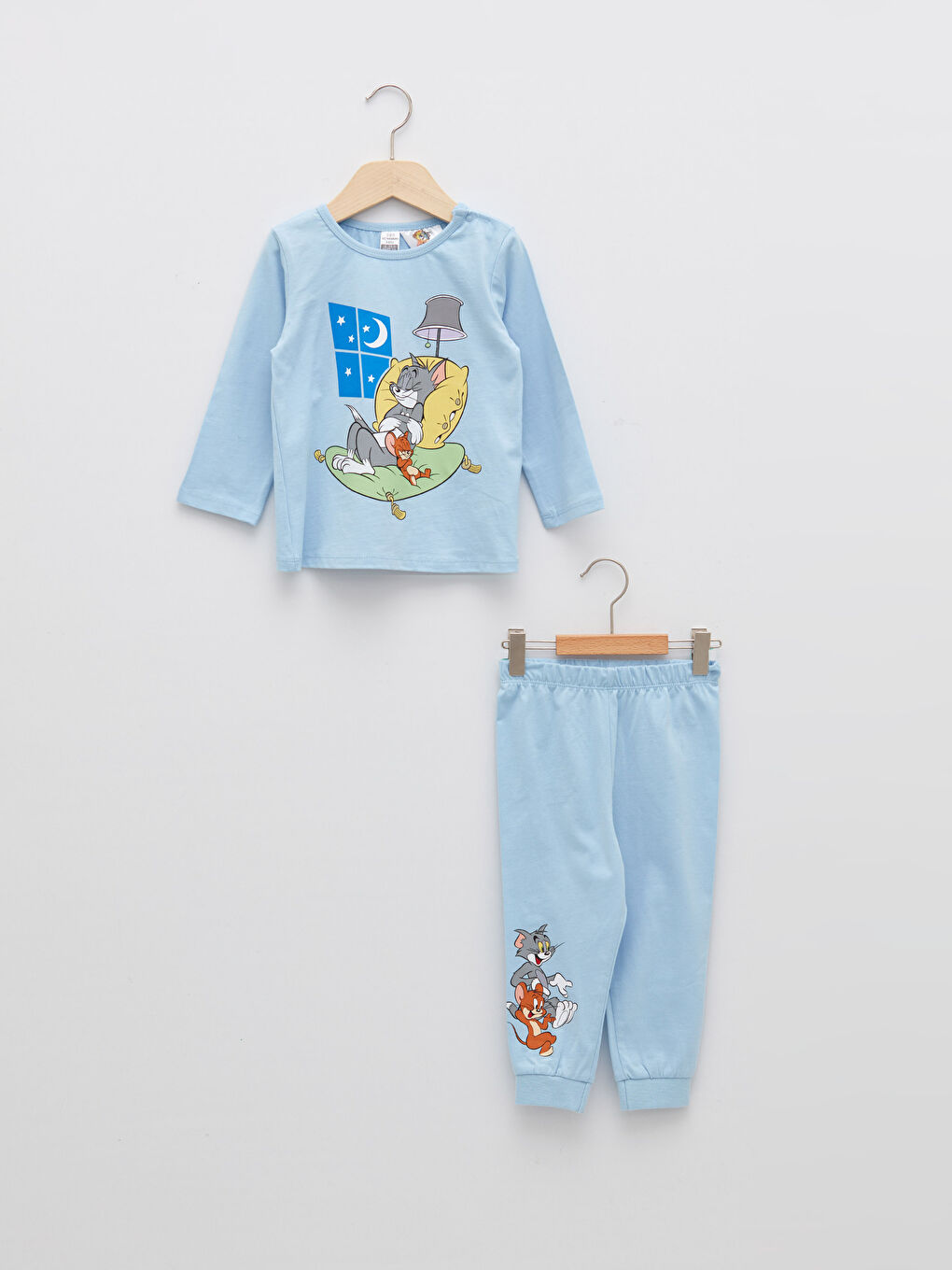 Crew Neck Long Sleeved Tom and Jerry Printed Baby Boy Pajamas Set