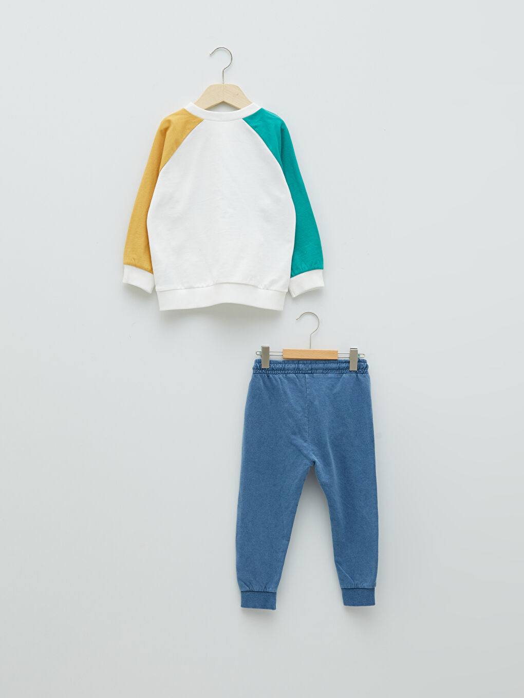 Ekru Bisiklet Yaka Uzun Kollu Baskılı Pamuklu Erkek Bebek Sweatshirt ve Pantolon 2'li Takım-1