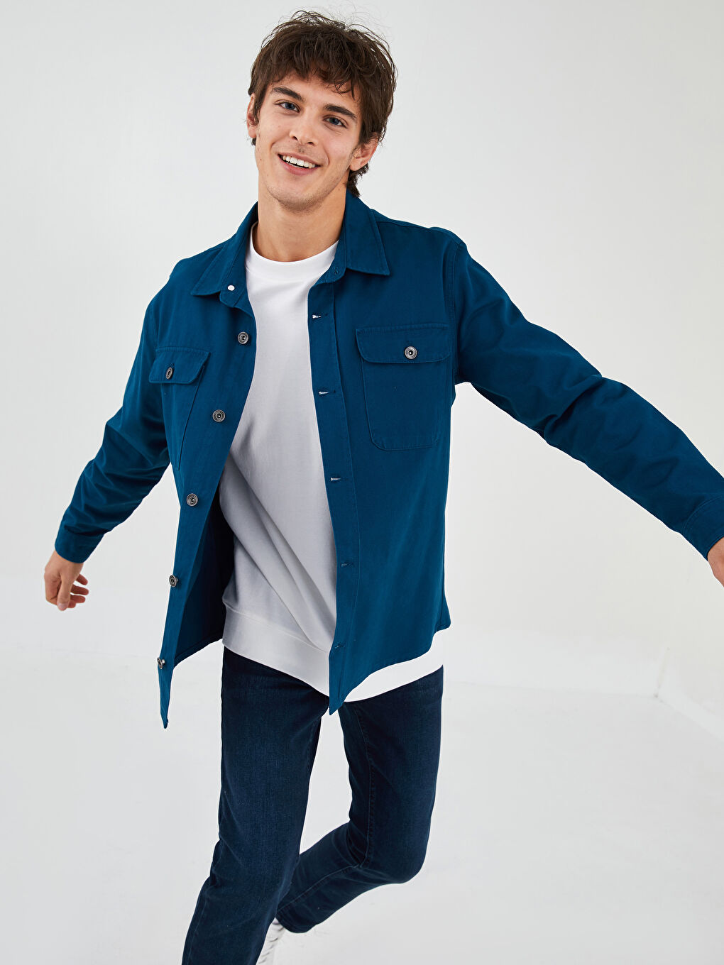 Cămașă din denim pentru bărbați, mânecă lungă, croială regular