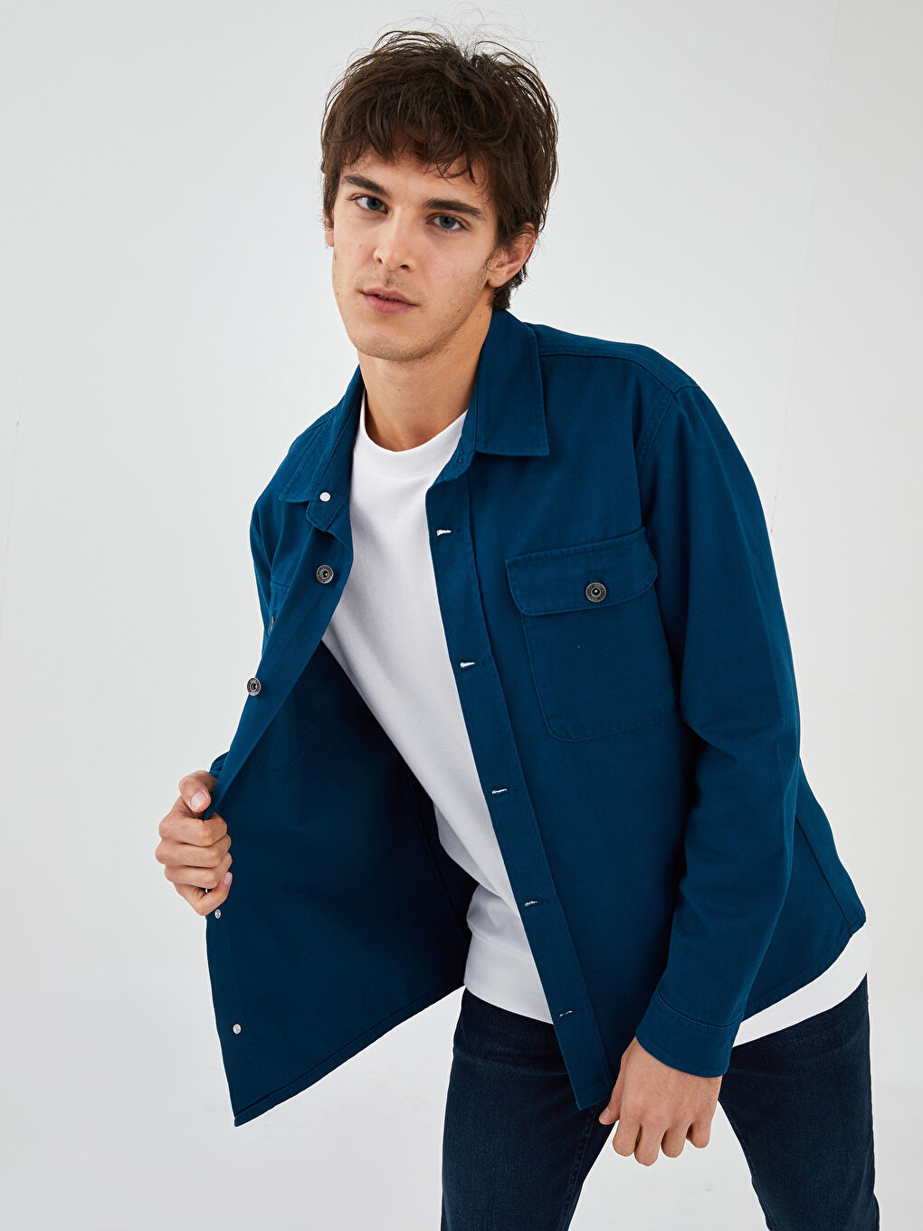 Cămașă din denim pentru bărbați, mânecă lungă, croială regular-1