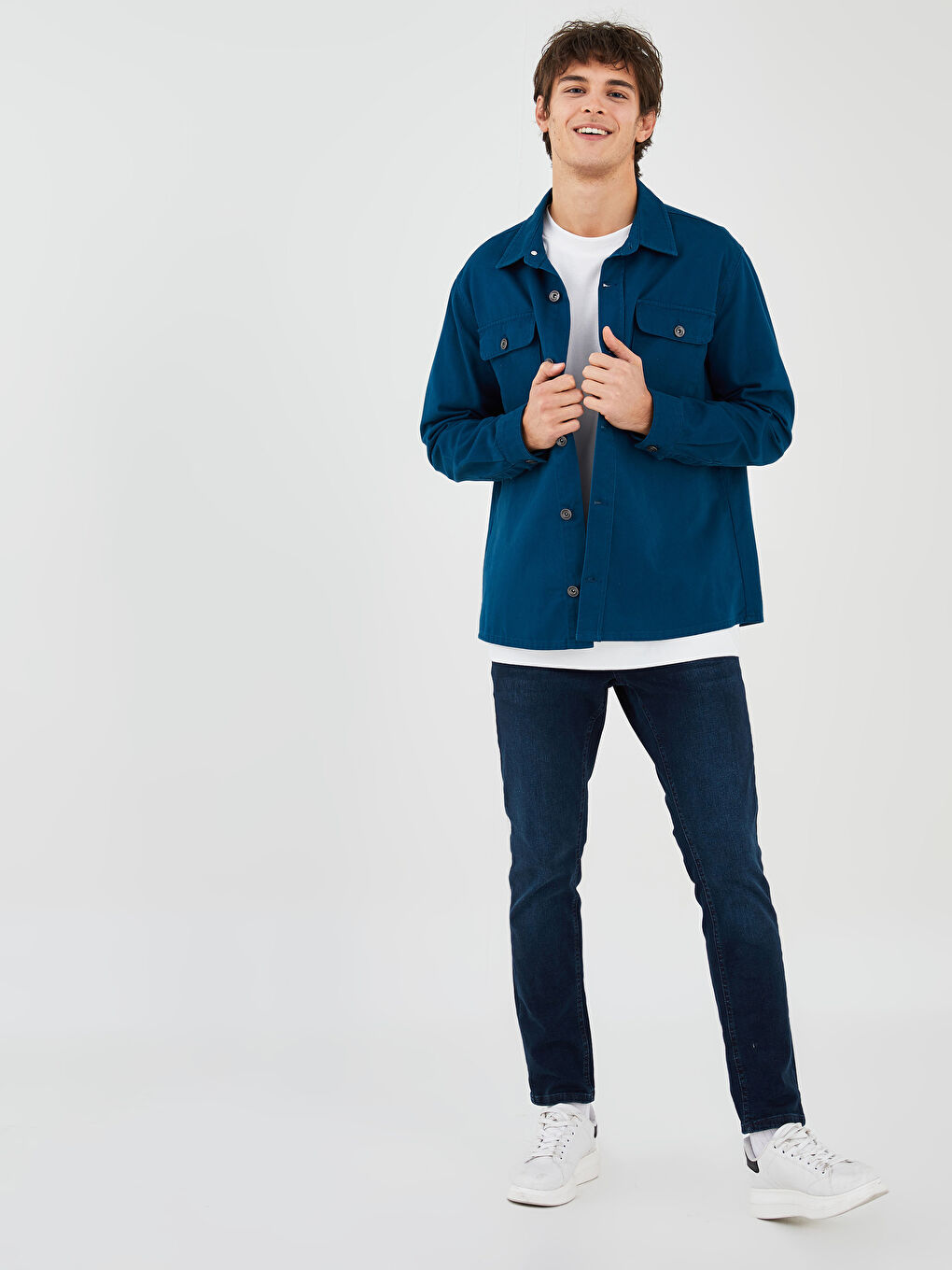 Cămașă din denim pentru bărbați, mânecă lungă, croială regular-3