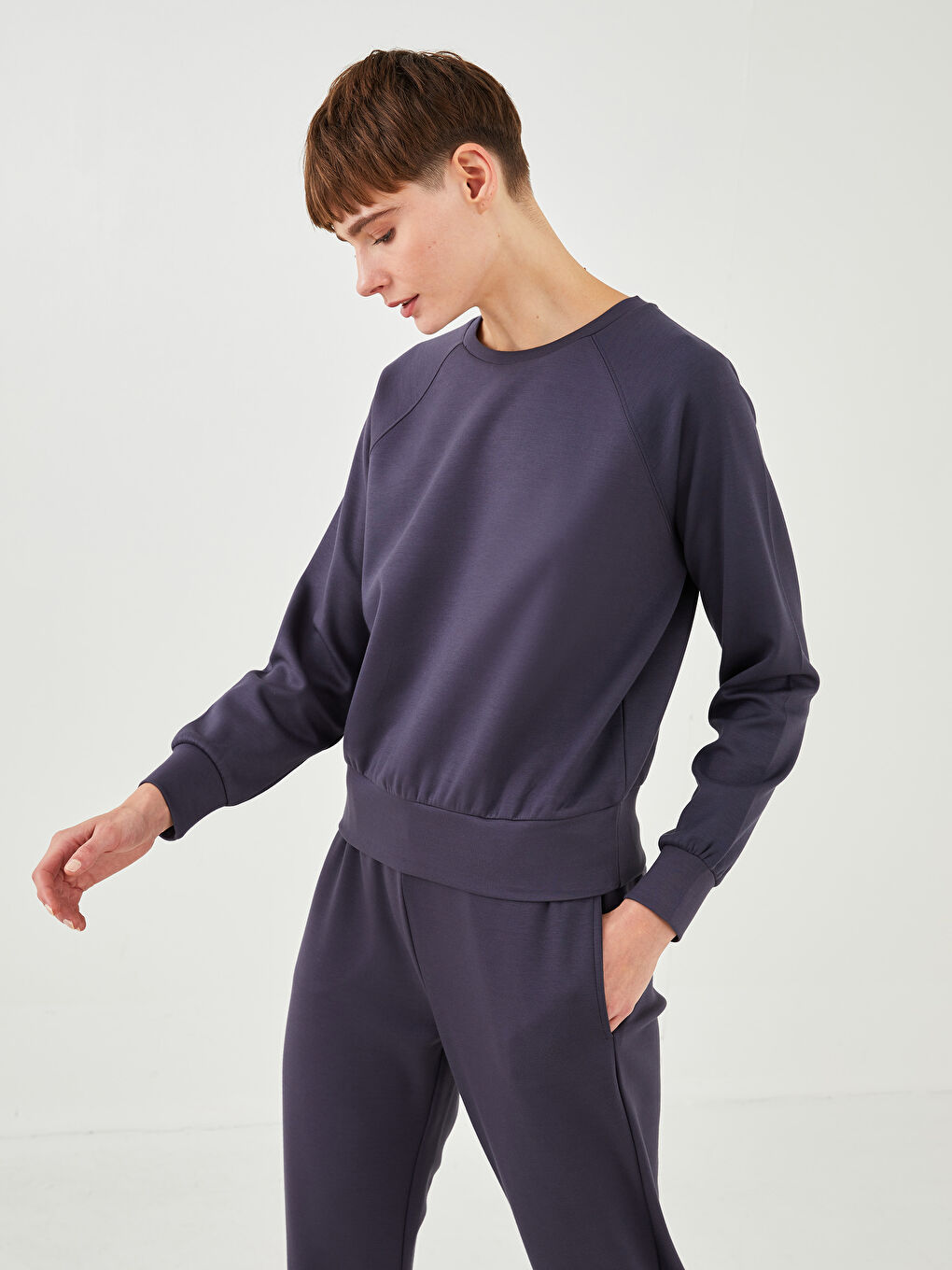 LCW Vision Rundhalsausschnitt Schlicht Langarm Damen-Sweatshirt -W1FE17Z8-HGV