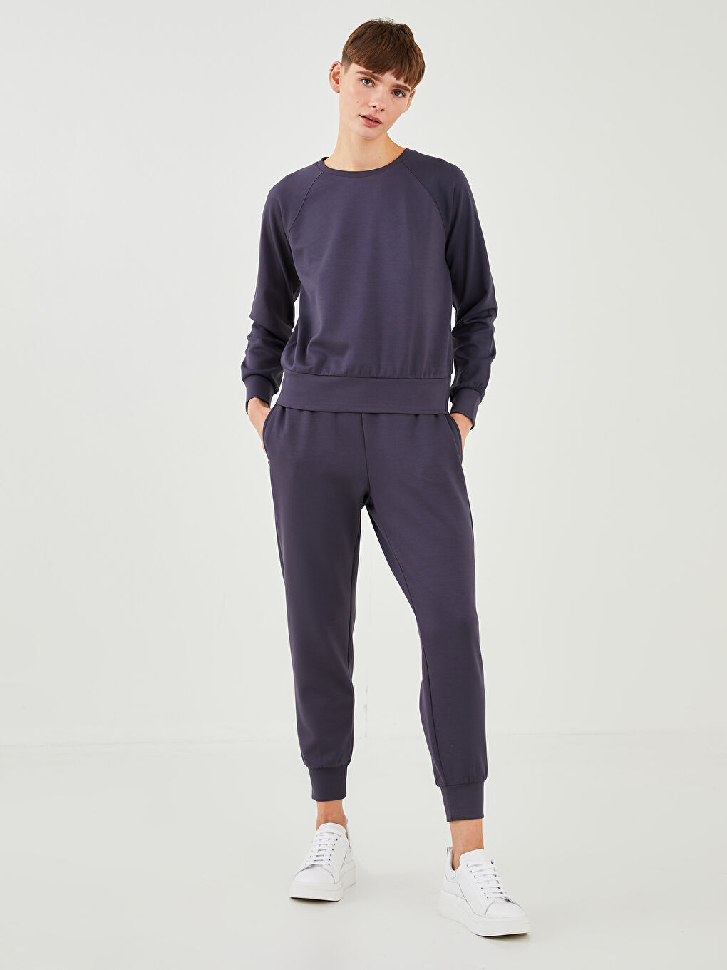 LCW Vision Rundhalsausschnitt Schlicht Langarm Damen-Sweatshirt -W1FE17Z8-HGV