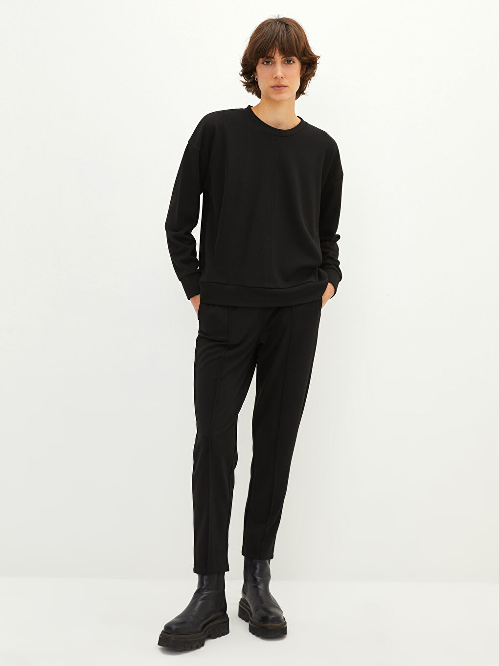 Crew Neck Plain Long Sleeve Women's Sweatshirt-2