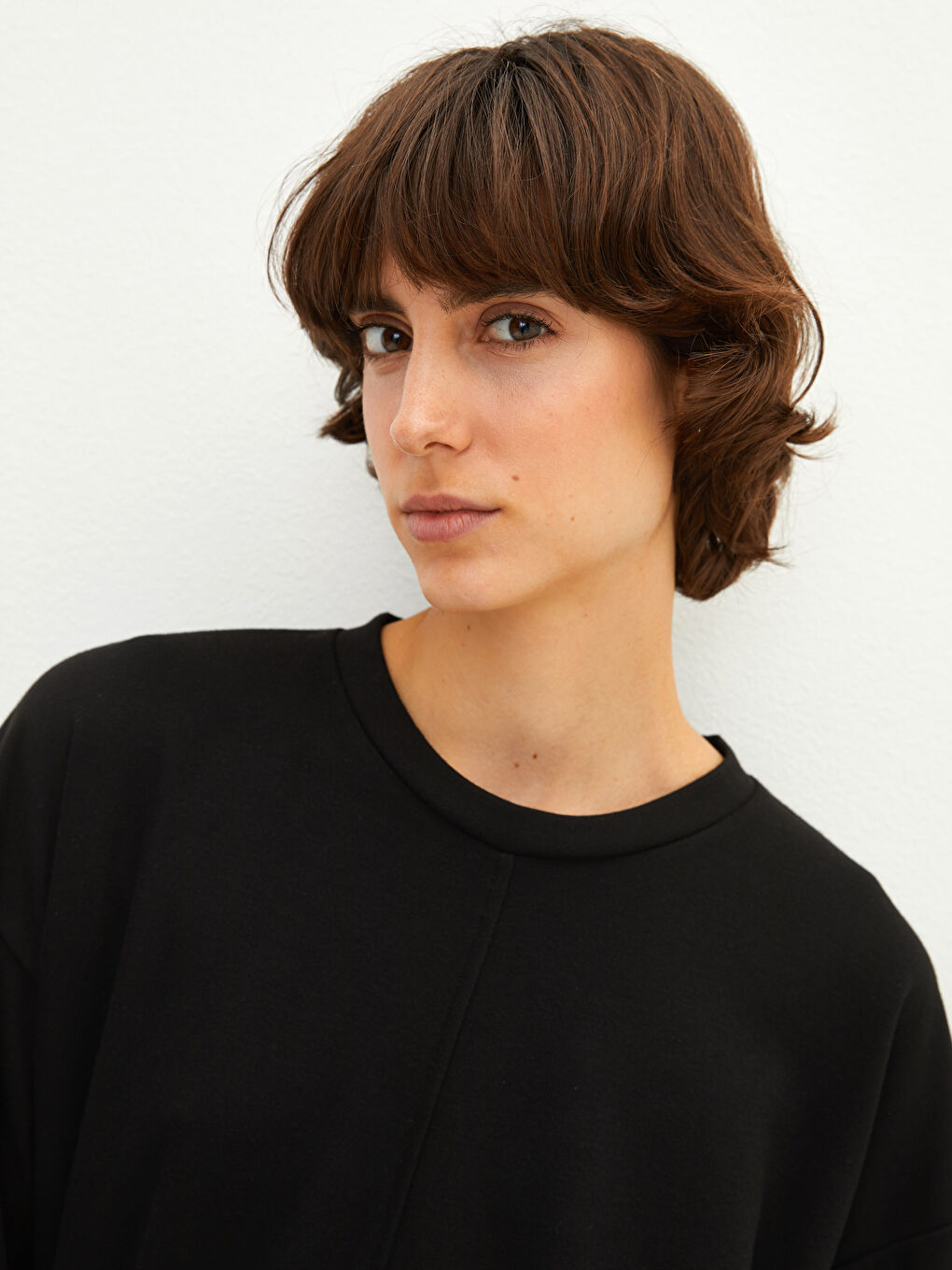 Crew Neck Plain Long Sleeve Women's Sweatshirt-3