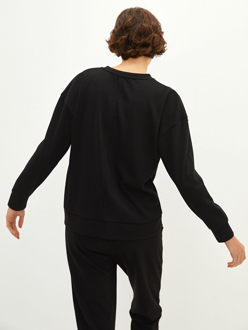 Crew Neck Plain Long Sleeve Women's Sweatshirt-5