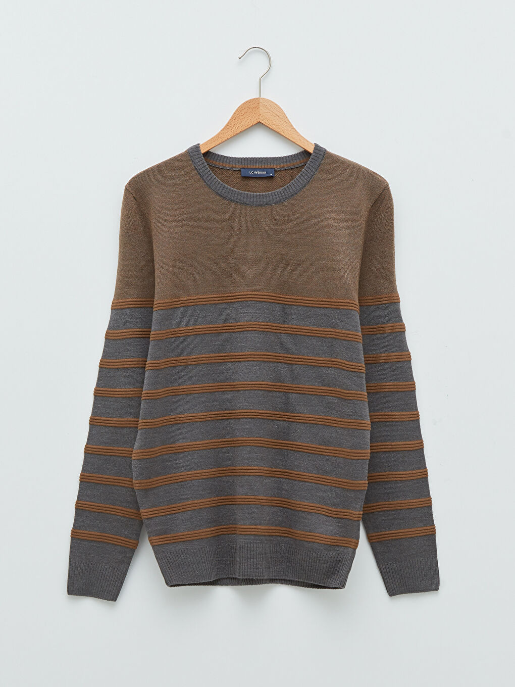 Ерлерге арналған трикотаж ұзын жеңді дөңгелек жағалы жемпір-5