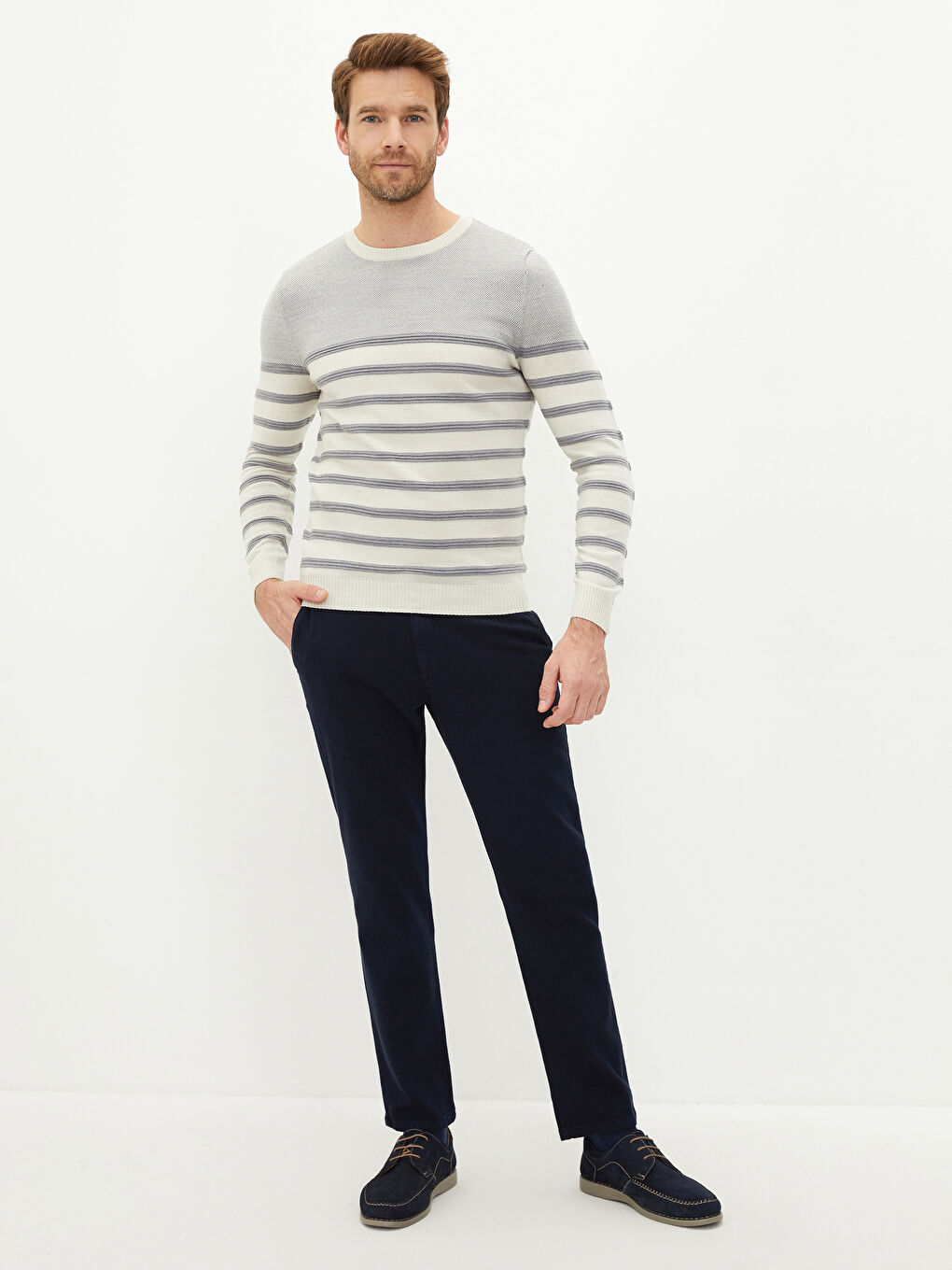 Crew Neck Long Sleeve Men's Tricot Sweater-2