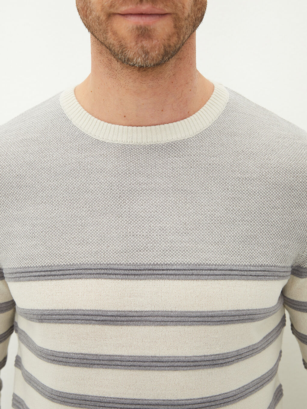 Crew Neck Long Sleeve Men's Tricot Sweater-3