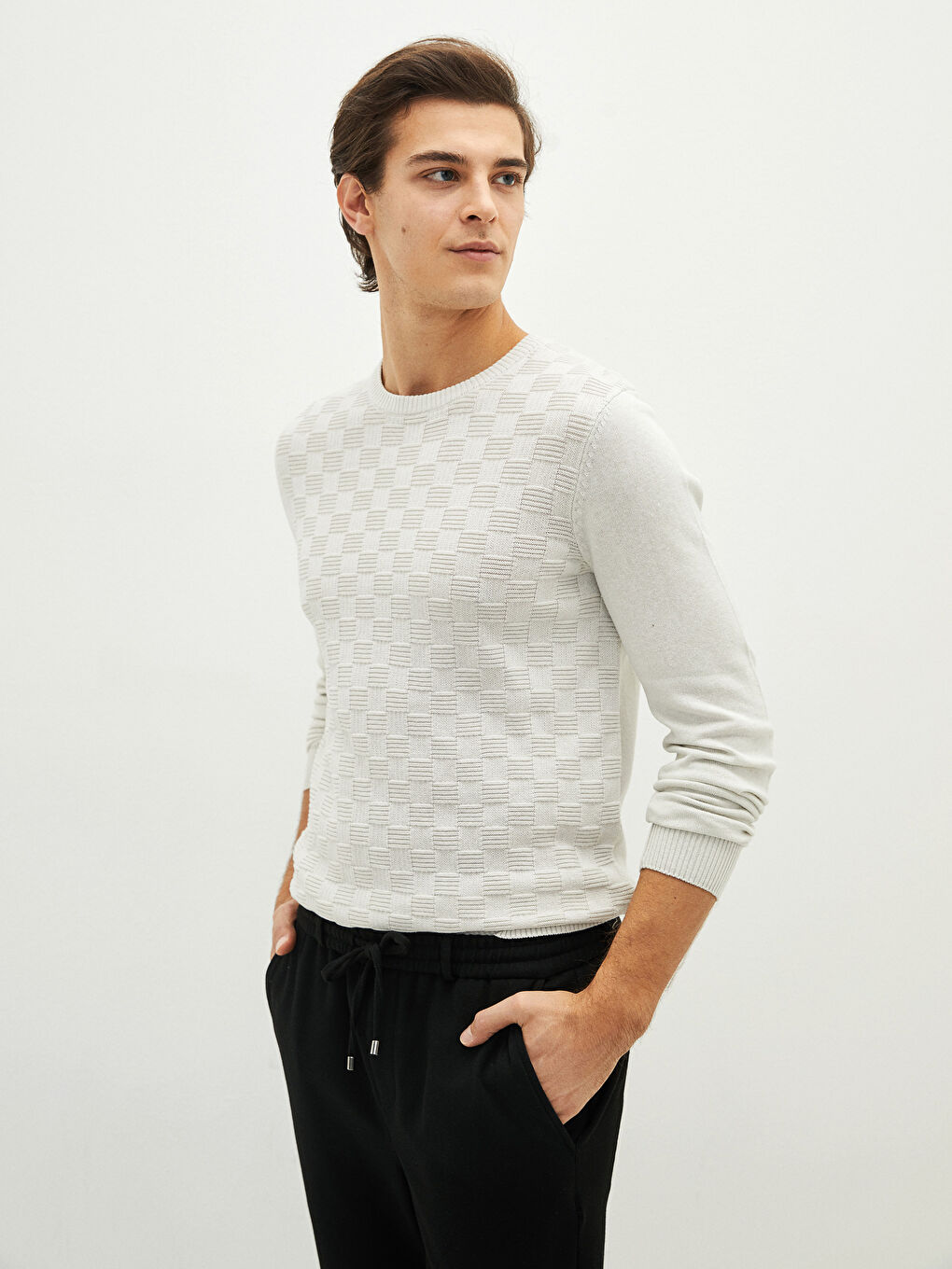 Crew Neck Long Sleeve Men's Tricot Sweater