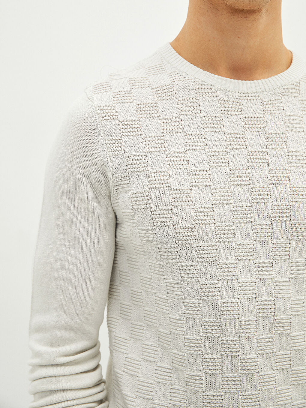 Crew Neck Long Sleeve Men's Tricot Sweater-2