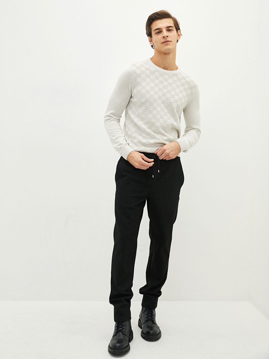 Crew Neck Long Sleeve Men's Tricot Sweater-3