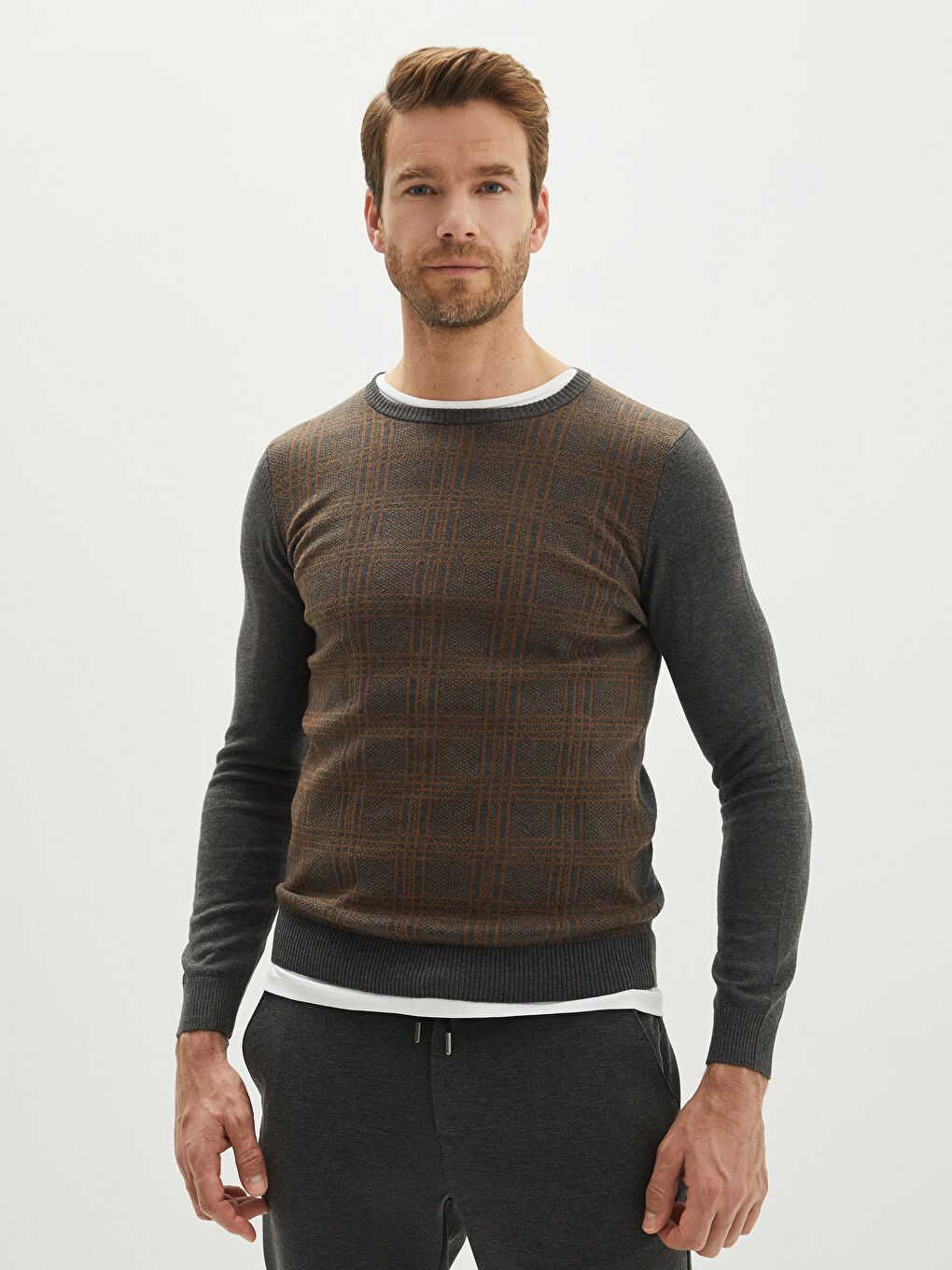 Crew Neck Long Sleeve Men's Tricot Sweater-1
