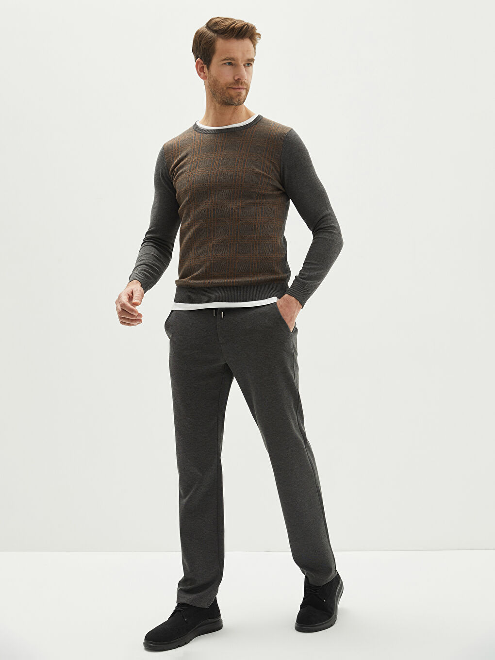 Crew Neck Long Sleeve Men's Tricot Sweater-2