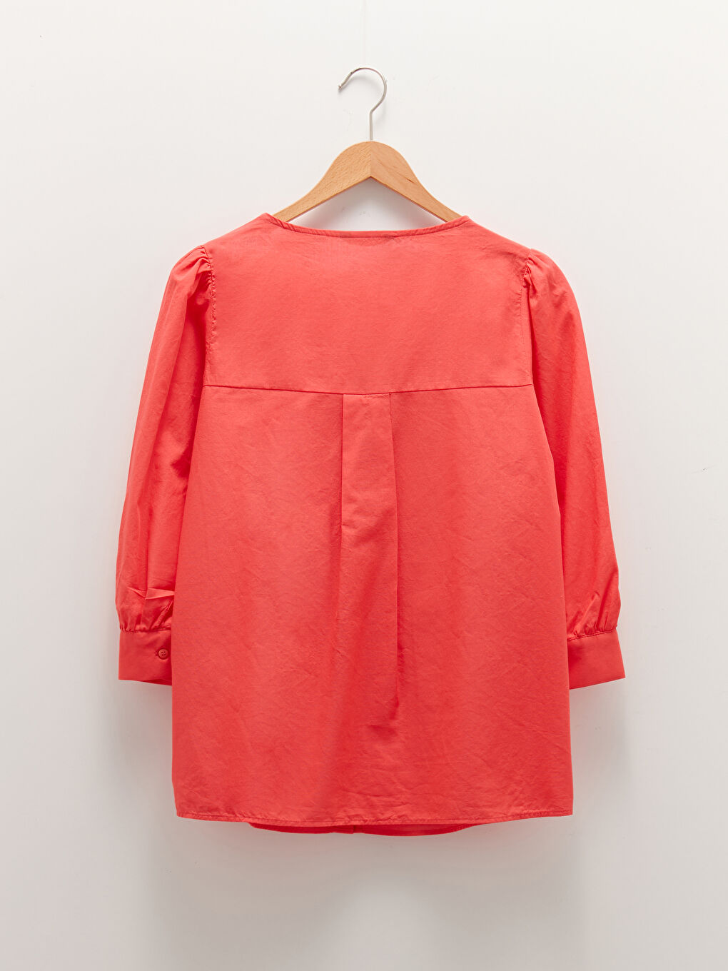Chemise Froncée Col Claudine Uni en Popeline pour Femmes-5
